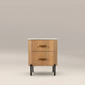 Oliver 2 Drawer Bedside Table | White Marble & Natural