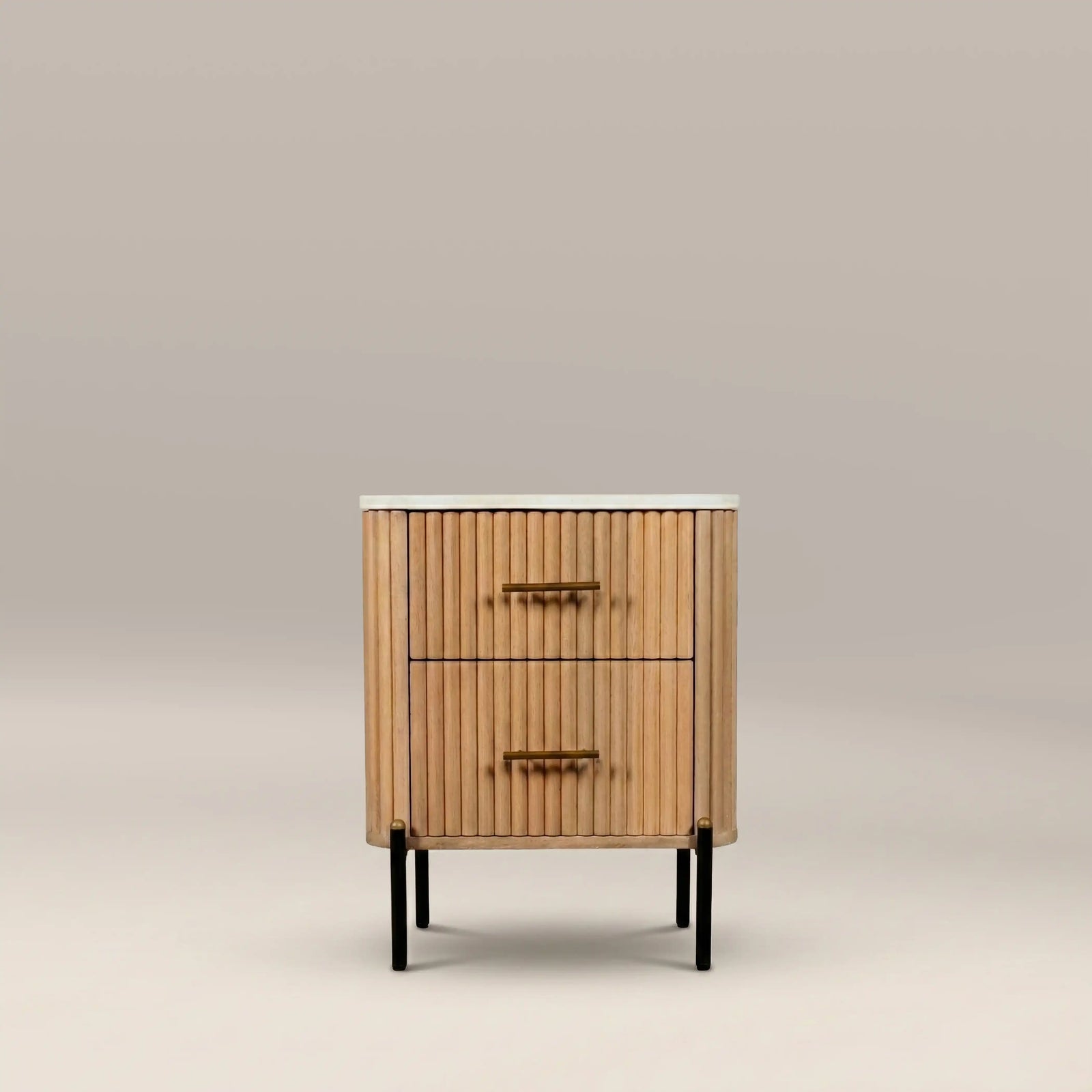 Oliver 2 Drawer Bedside Table | White Marble & Natural