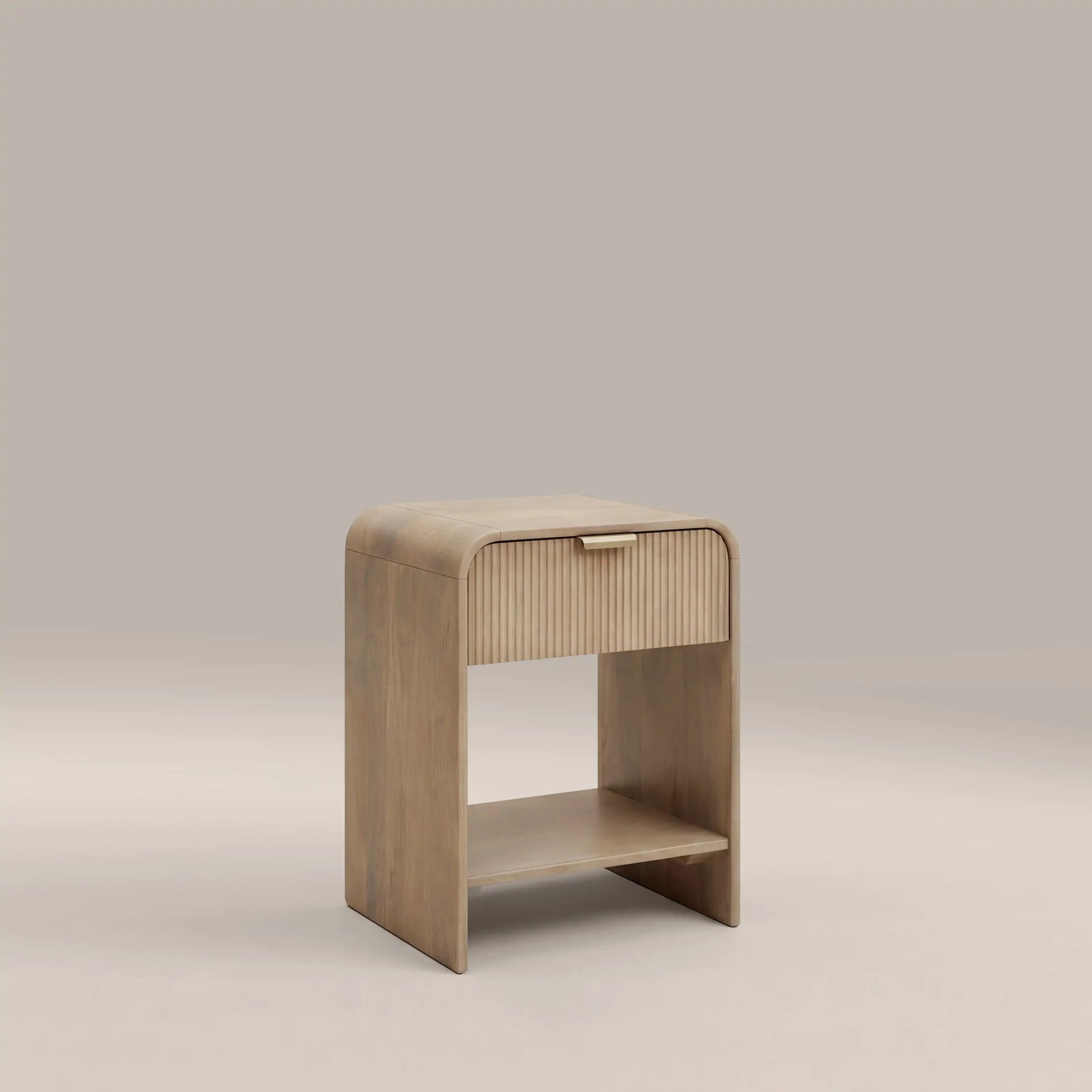 Winnie Large Curved 1 Drawer Wooden Bedside Table | Natural Mango Wood