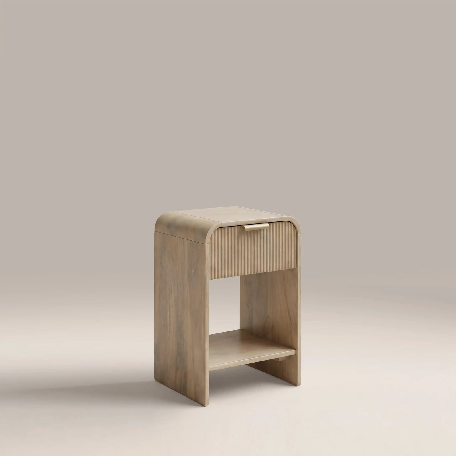 Winnie Small Curved 1 Drawer Wooden Bedside Table | Natural Mango Wood