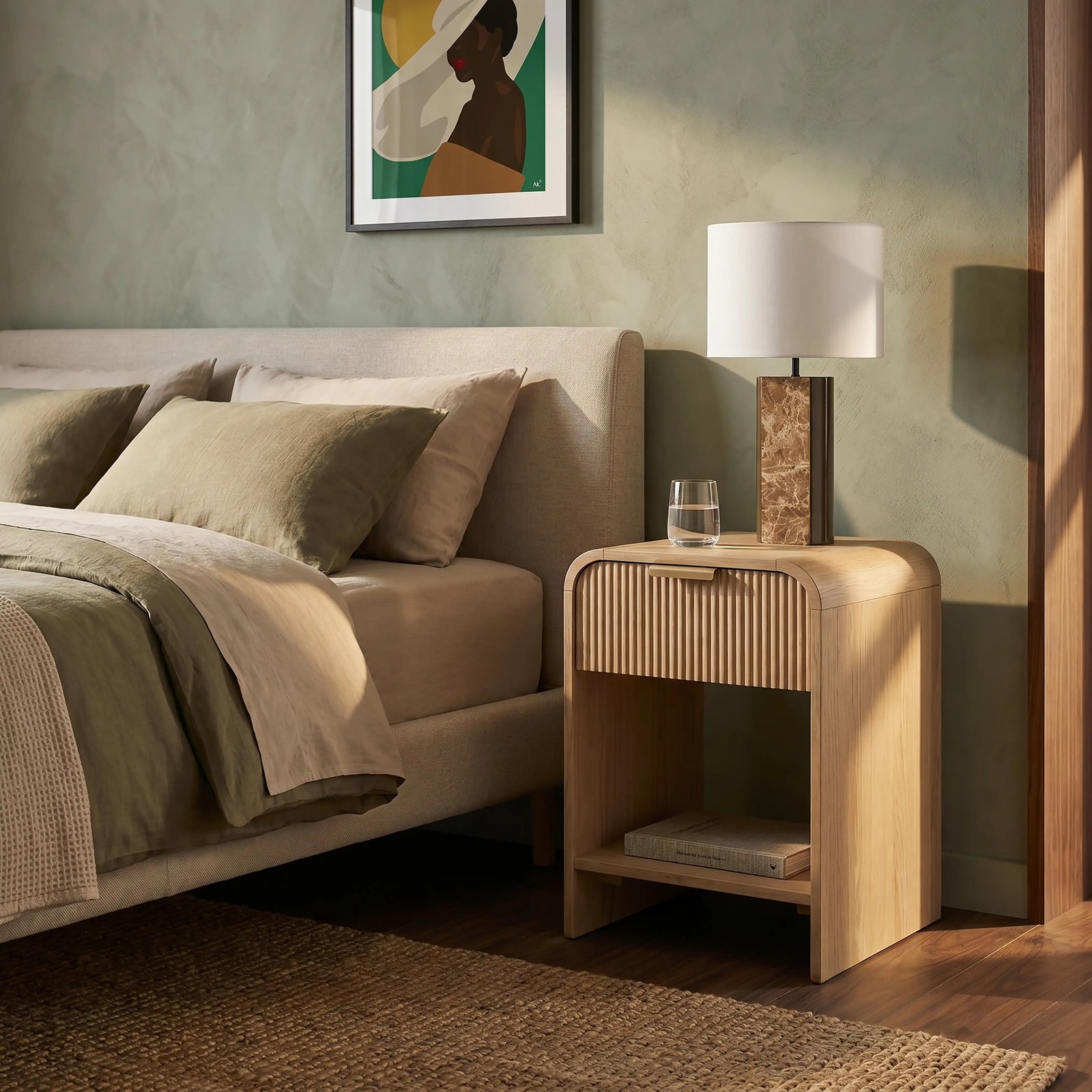 Winnie Small 1 Drawer Curved Wooden Bedside Table | Natural Mango Wood