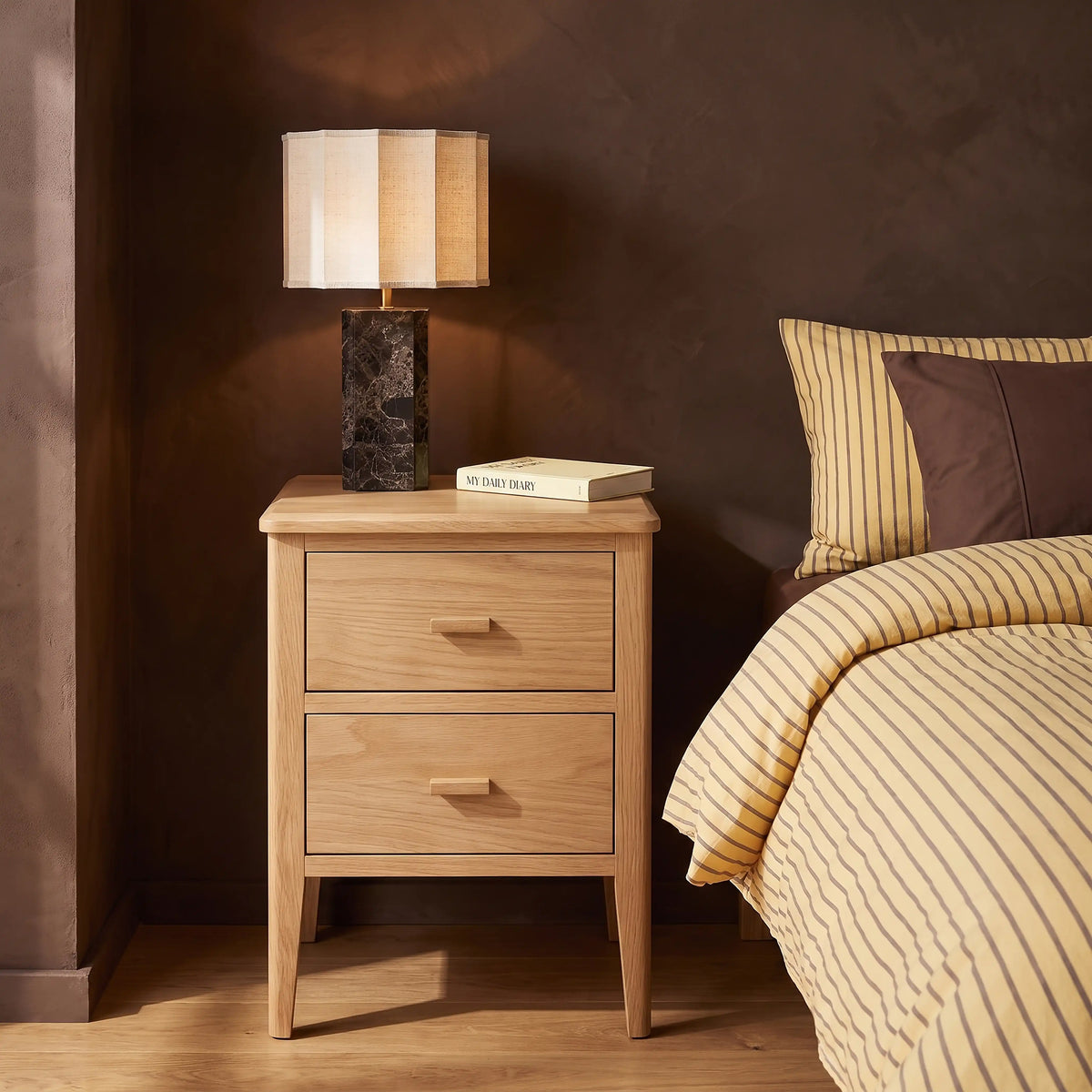 Zander 2 Drawer Rectangle Wooden Bedside Table | Natural