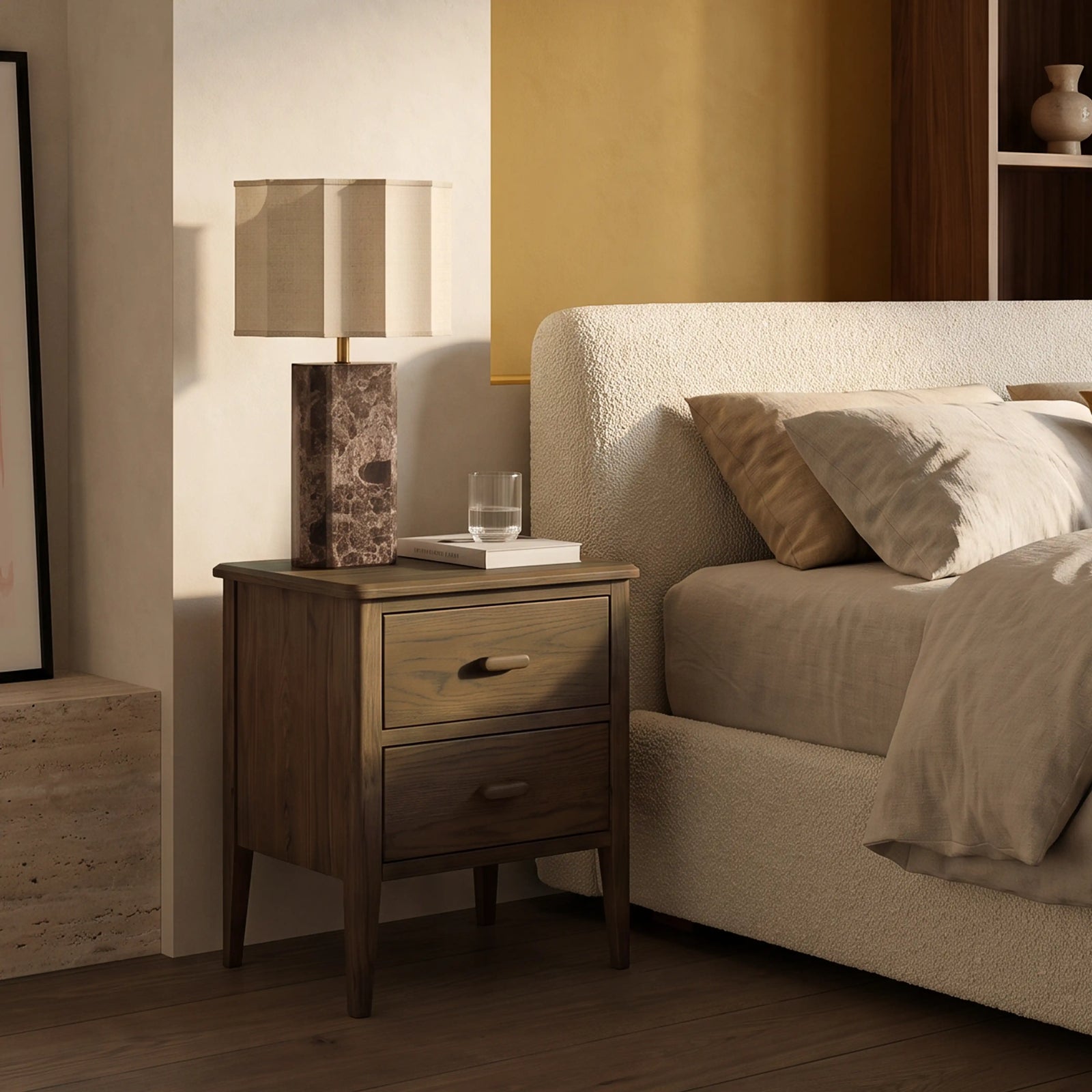 Zander 2 Drawer Rectangle Wooden Bedside Table | Walnut
