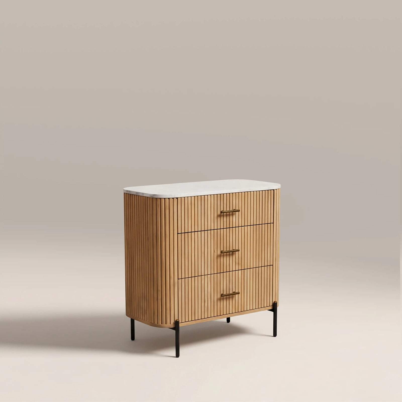 Oliver 3 Drawer Chest of Drawers | White Marble & Natural Mango Wood