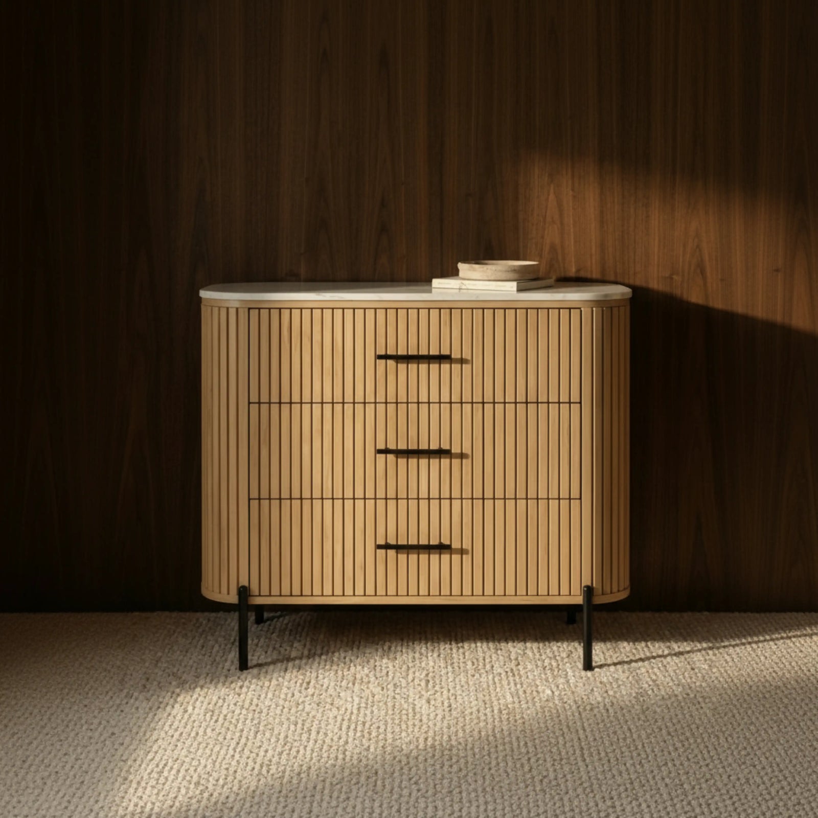 Oliver 3 Drawer Chest of Drawers | White Marble & Natural