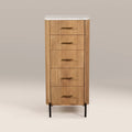 Oliver Tall 5 Drawer Chest of Drawers | White Marble & Natural
