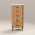 Oliver 5 Drawer Tall Chest of Drawers | White Marble & Natural