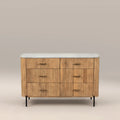 Oliver 6 Drawer Wide Chest of Drawers | White Marble & Natural