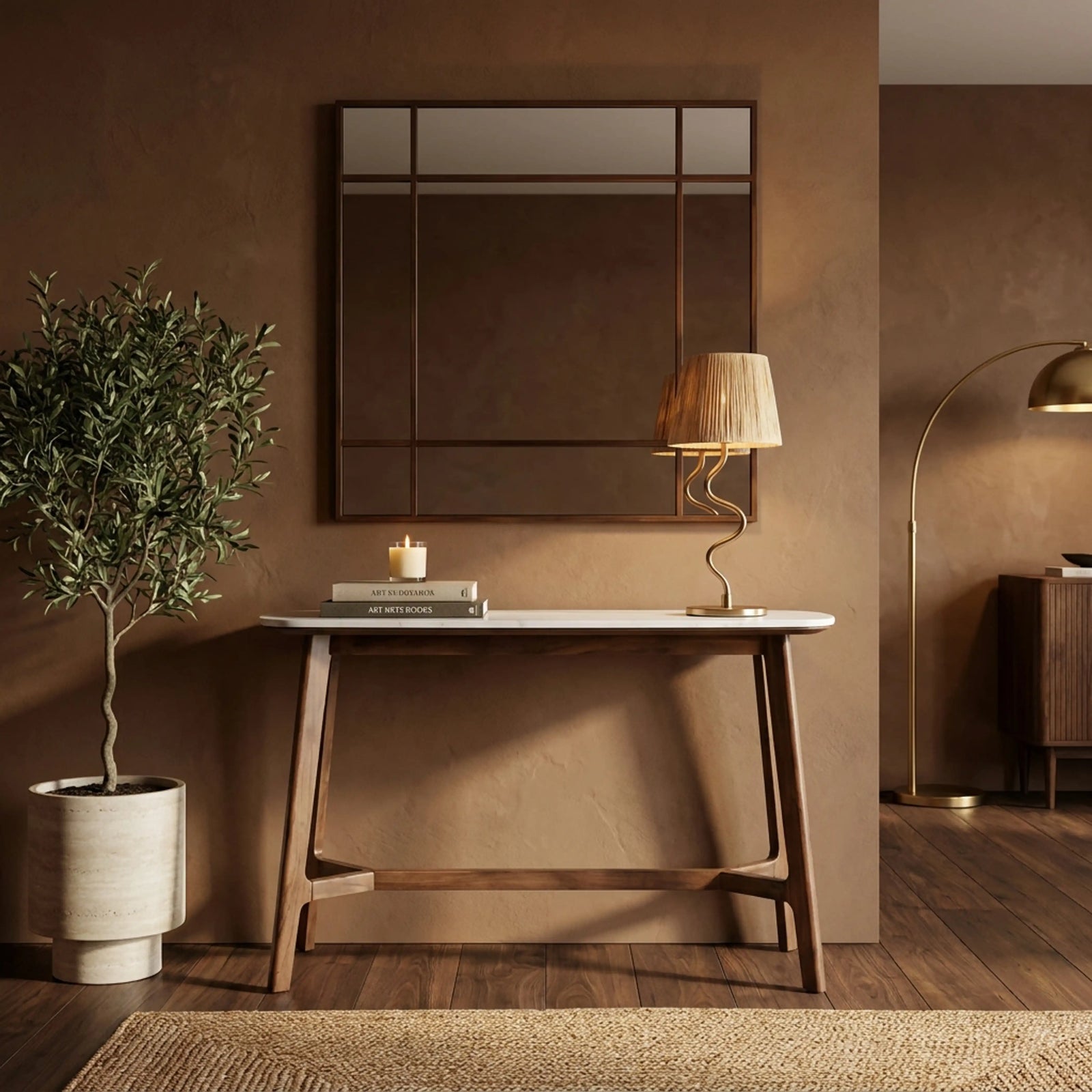 Lambert Console Table | White Marble & Walnut