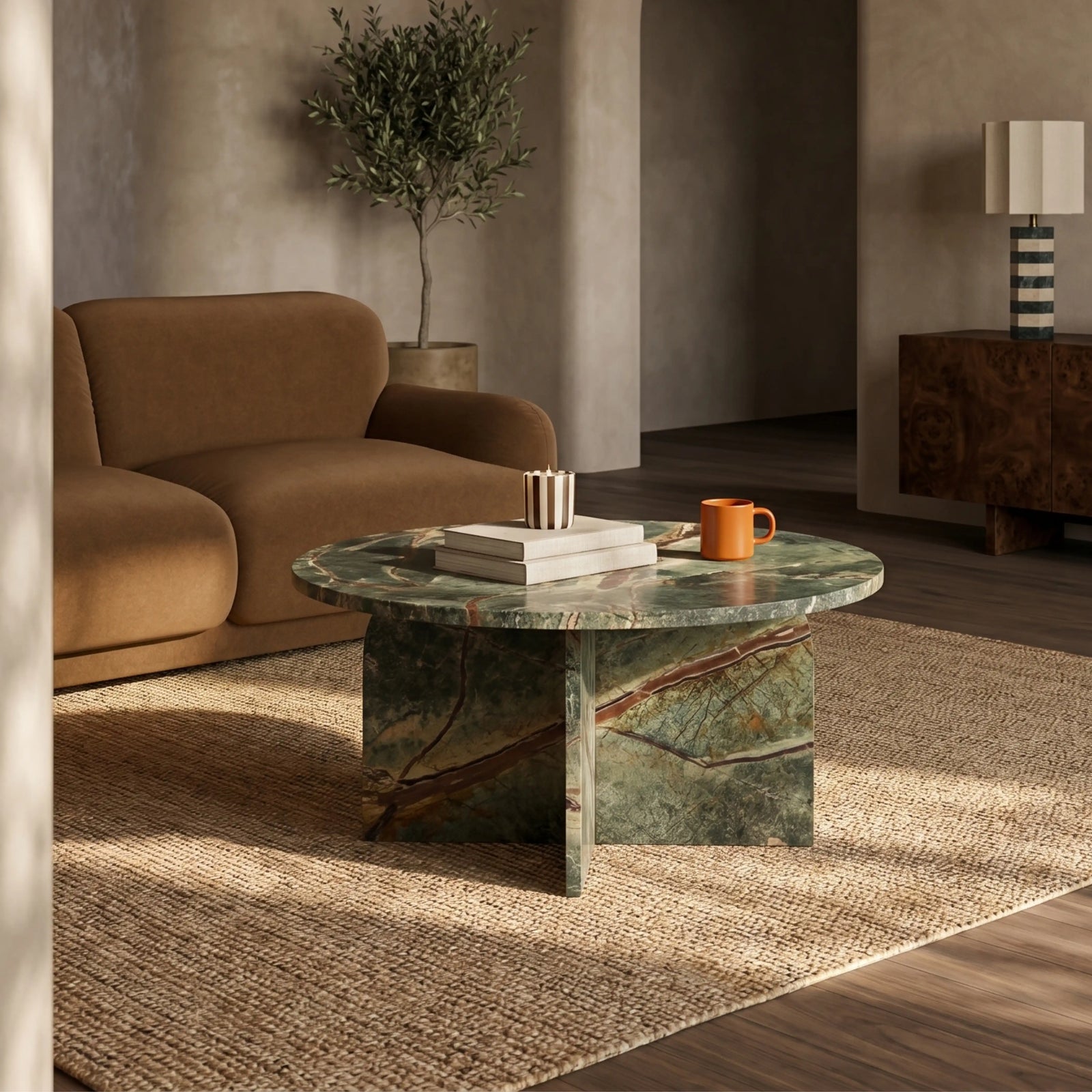 Alba Round Coffee Table | Ember Green Marble