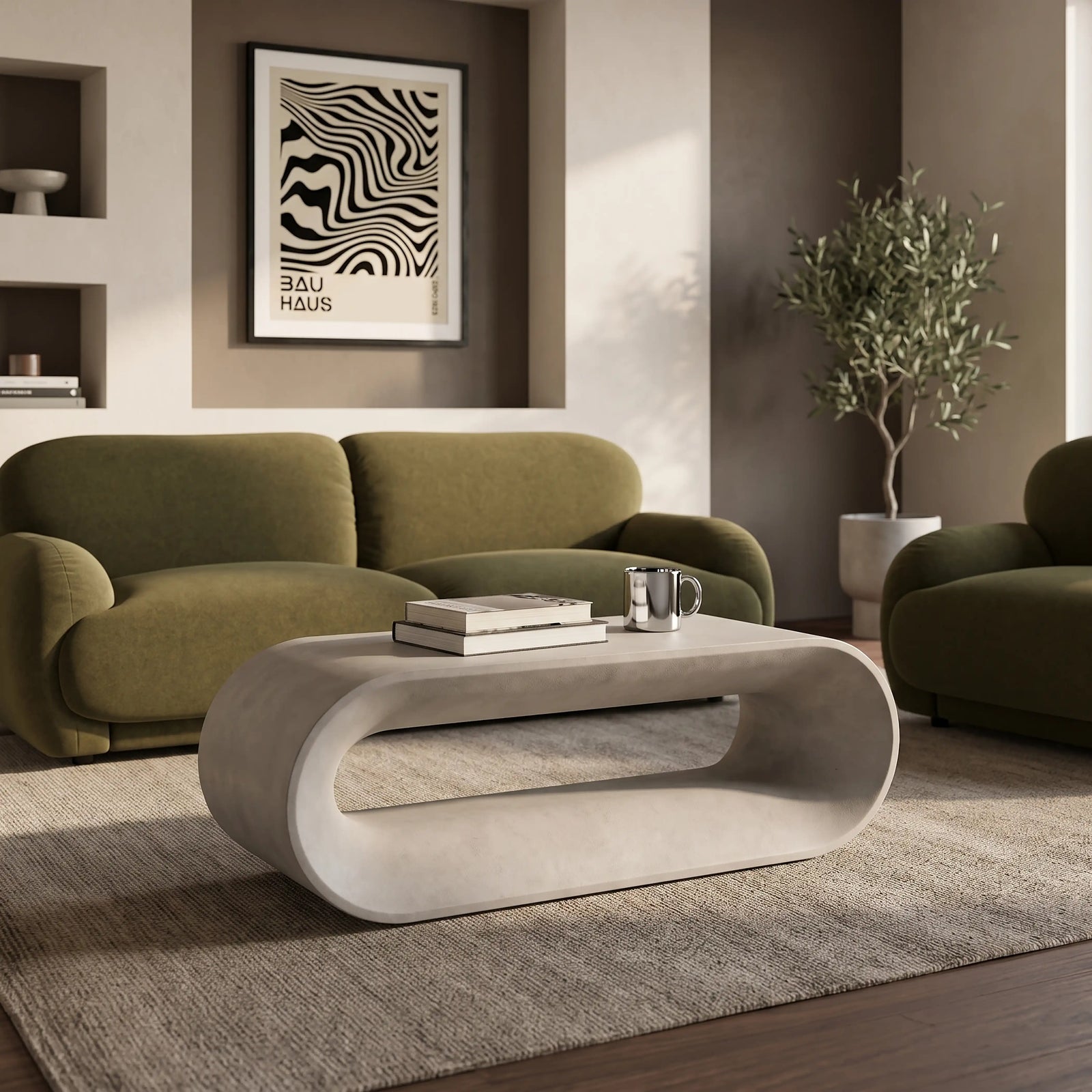 Marin Curved Coffee Table | Mottled White Concrete
