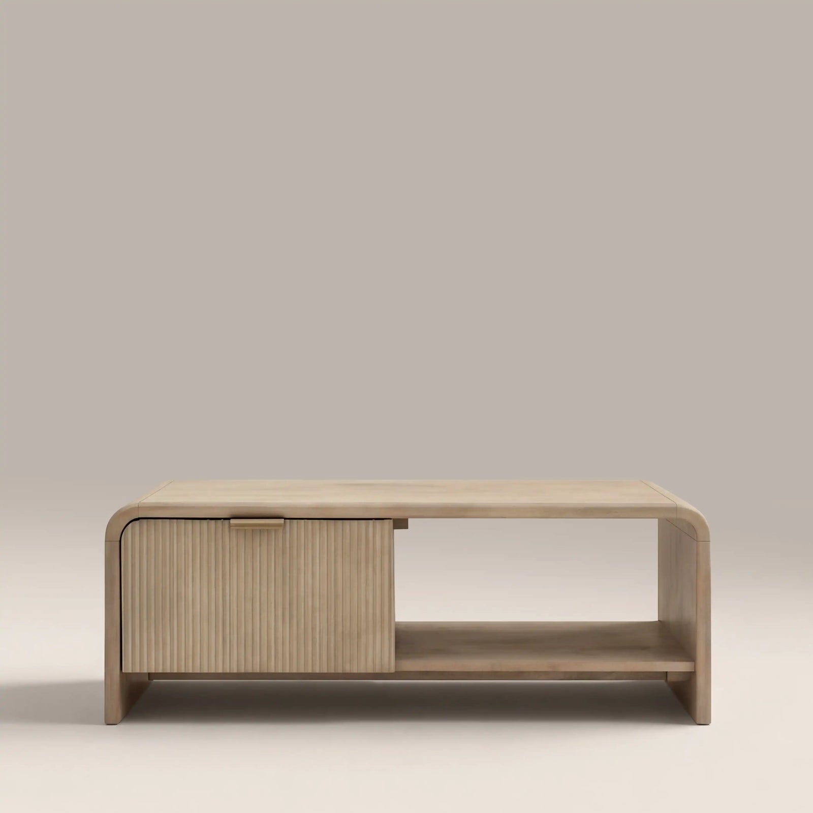 Winnie Curved Wooden Storage Coffee Table | Natural Mango Wood