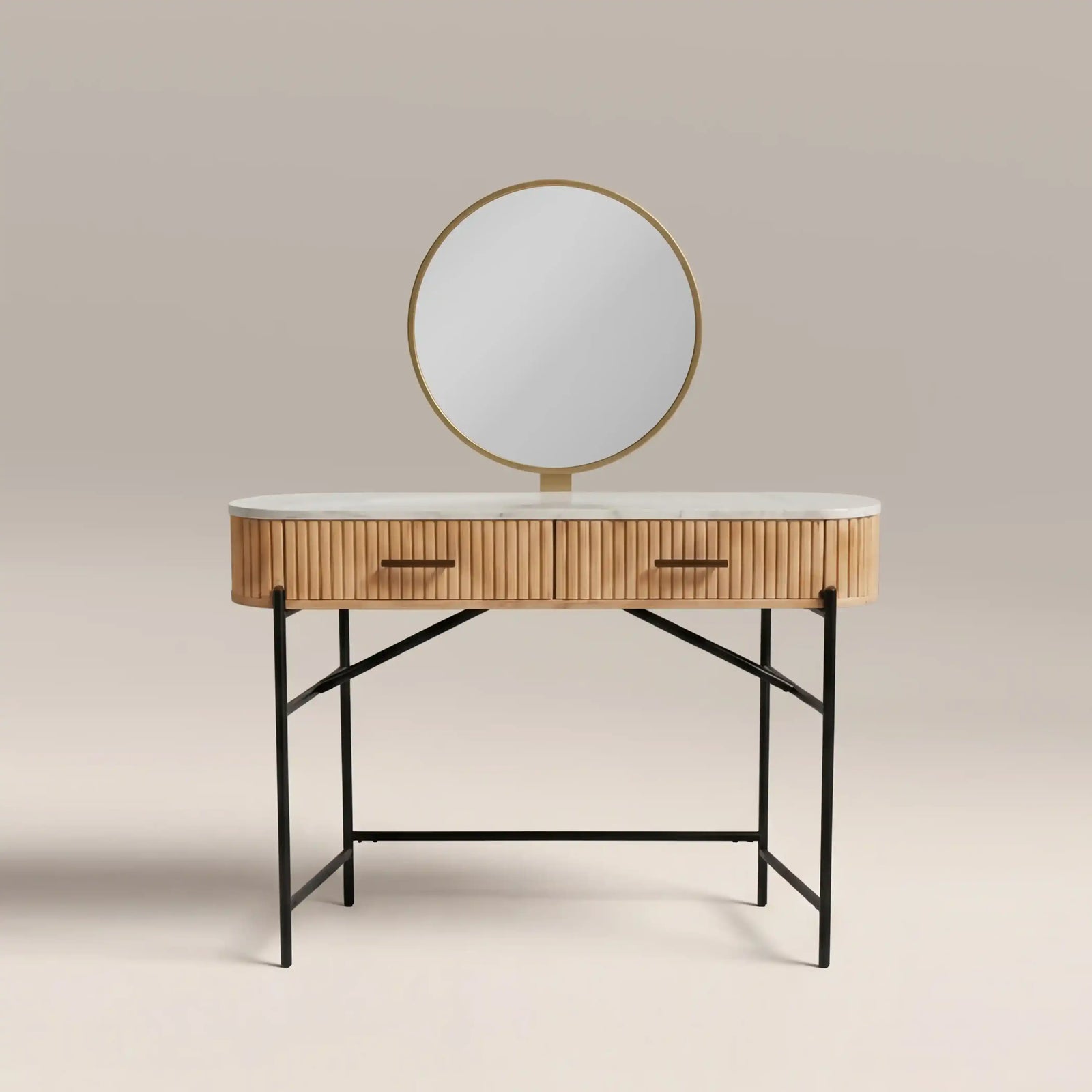 Oliver Round Dressing Table Mirror, 60 cm | Brass