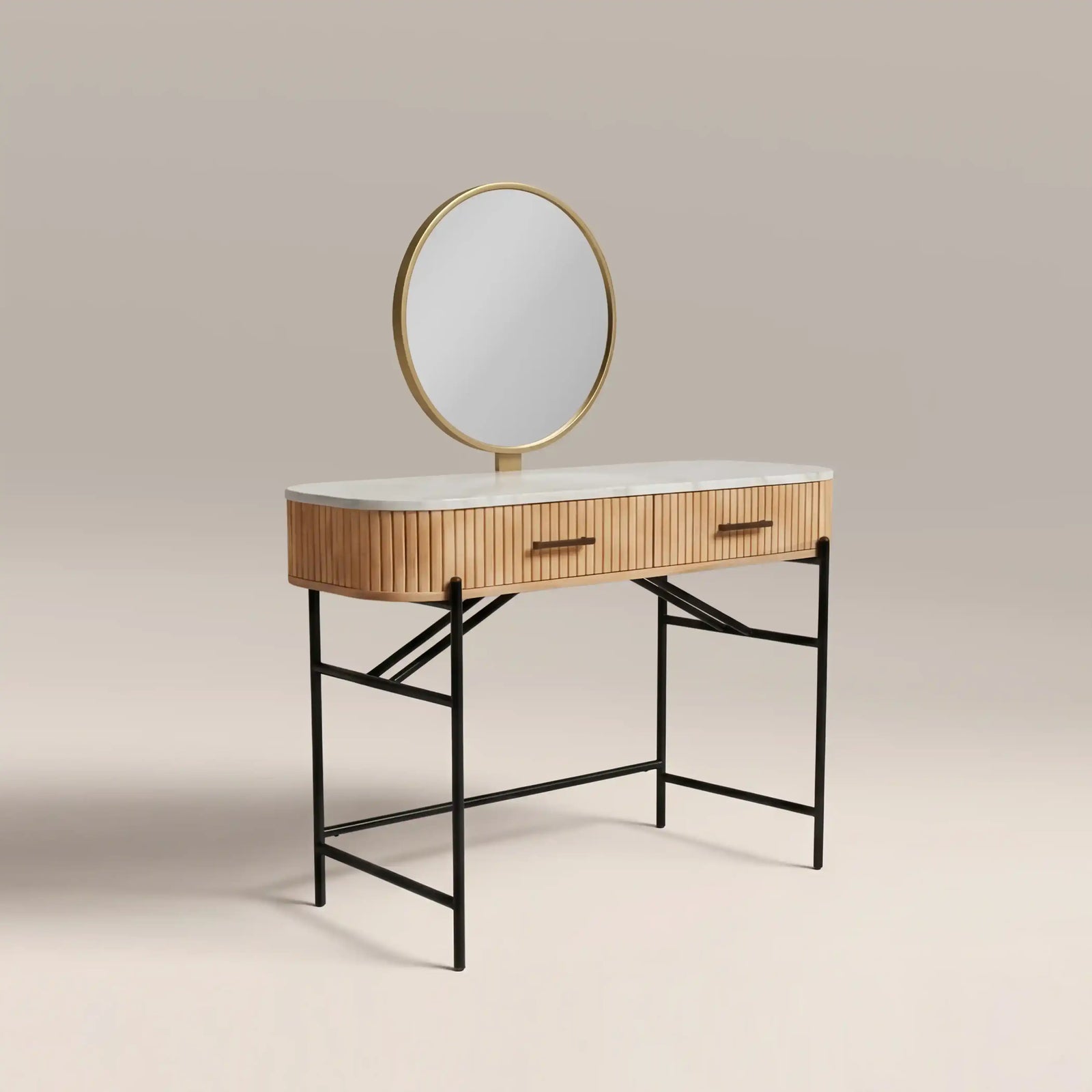 Oliver 2 Drawer Dressing Table | White Marble & Natural
