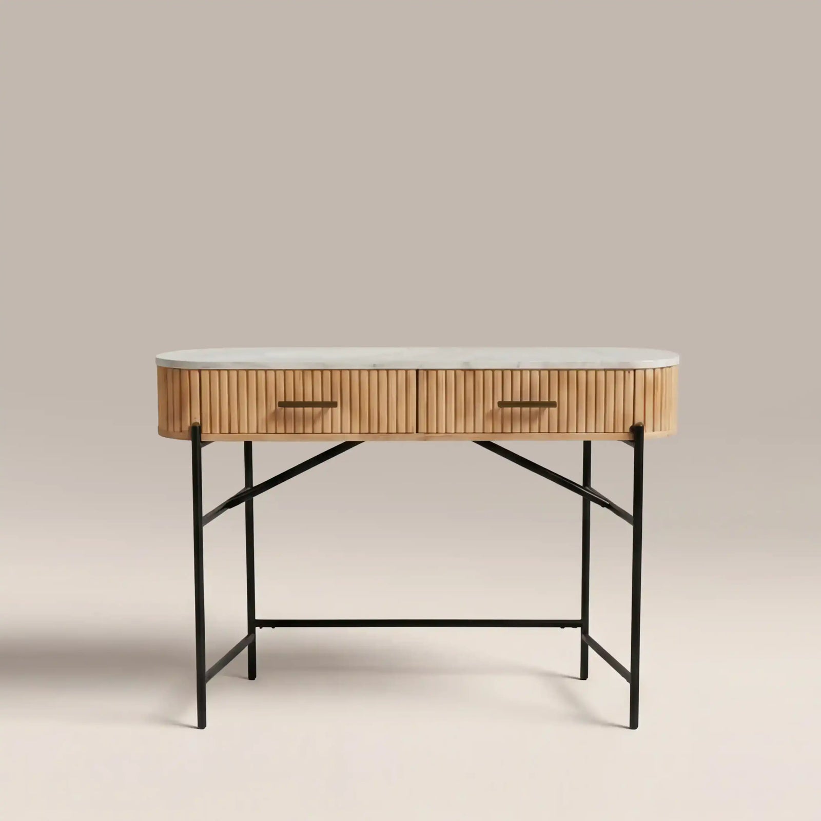 Oliver 2 Drawer Dressing Table | White Marble & Natural
