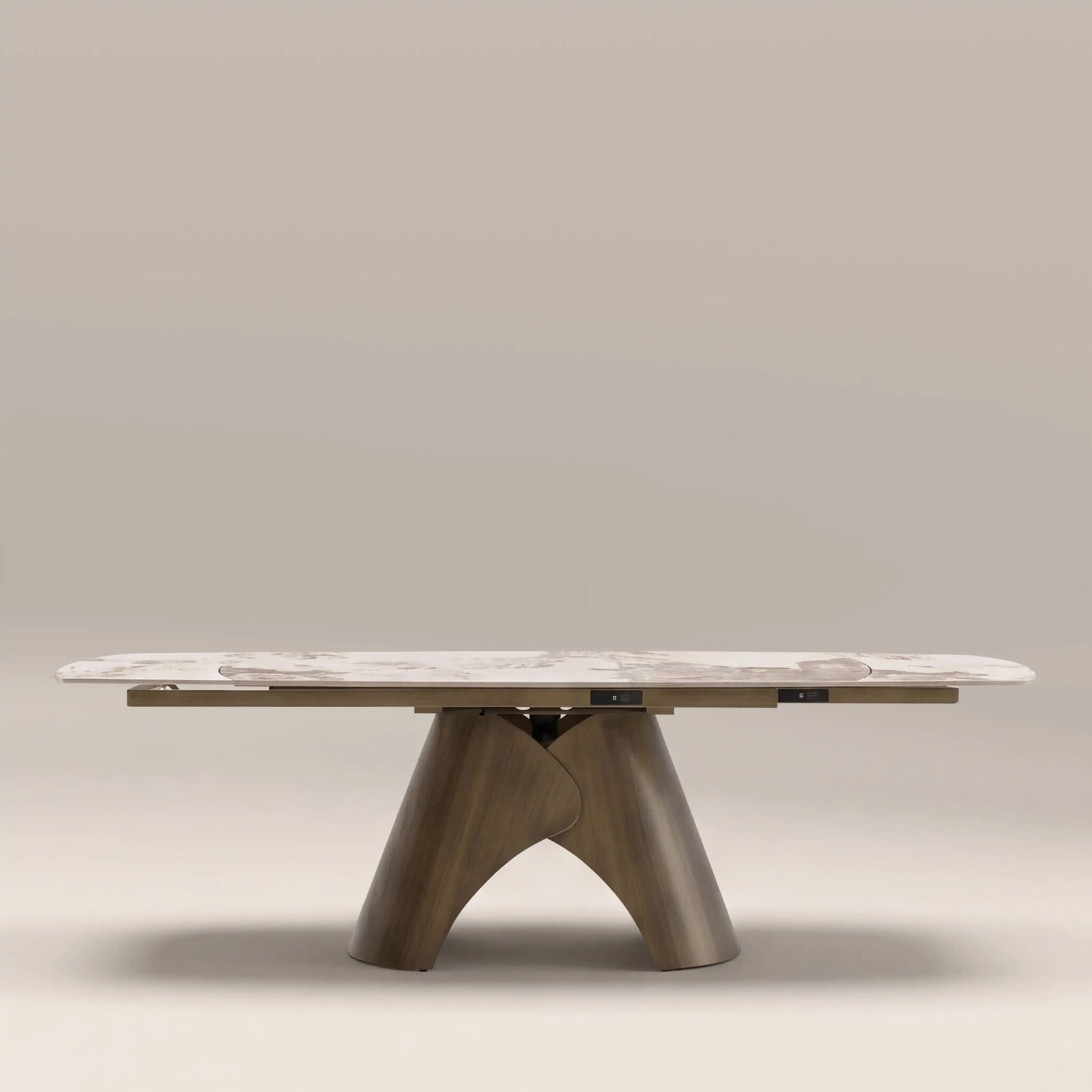 Kova 6-8 Seat Oval Dining Table | Light Coffee Marble Effect & Bronze