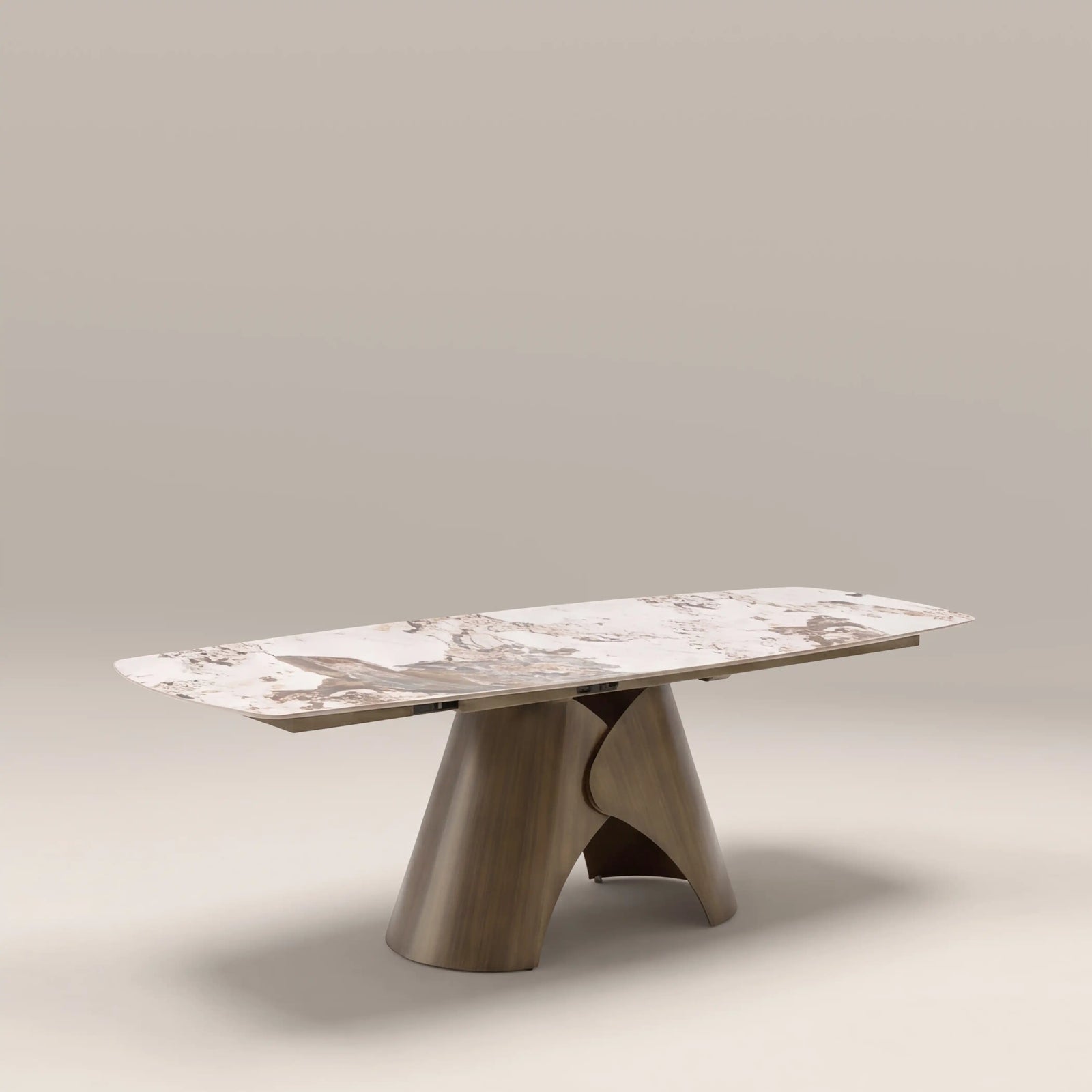 Kova 6-8 Seat Oval Dining Table | Light Coffee Marble Effect & Bronze