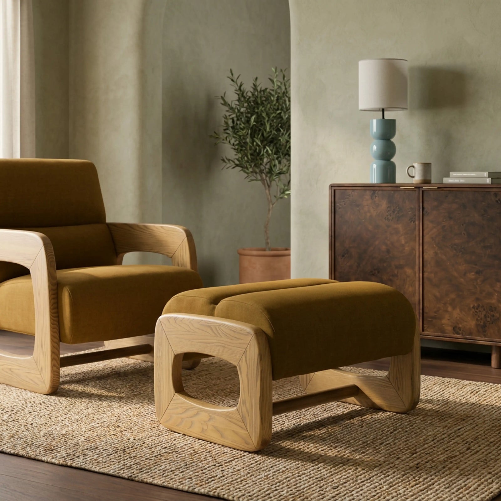 Tosca Footstool | Golden Brown Fabric