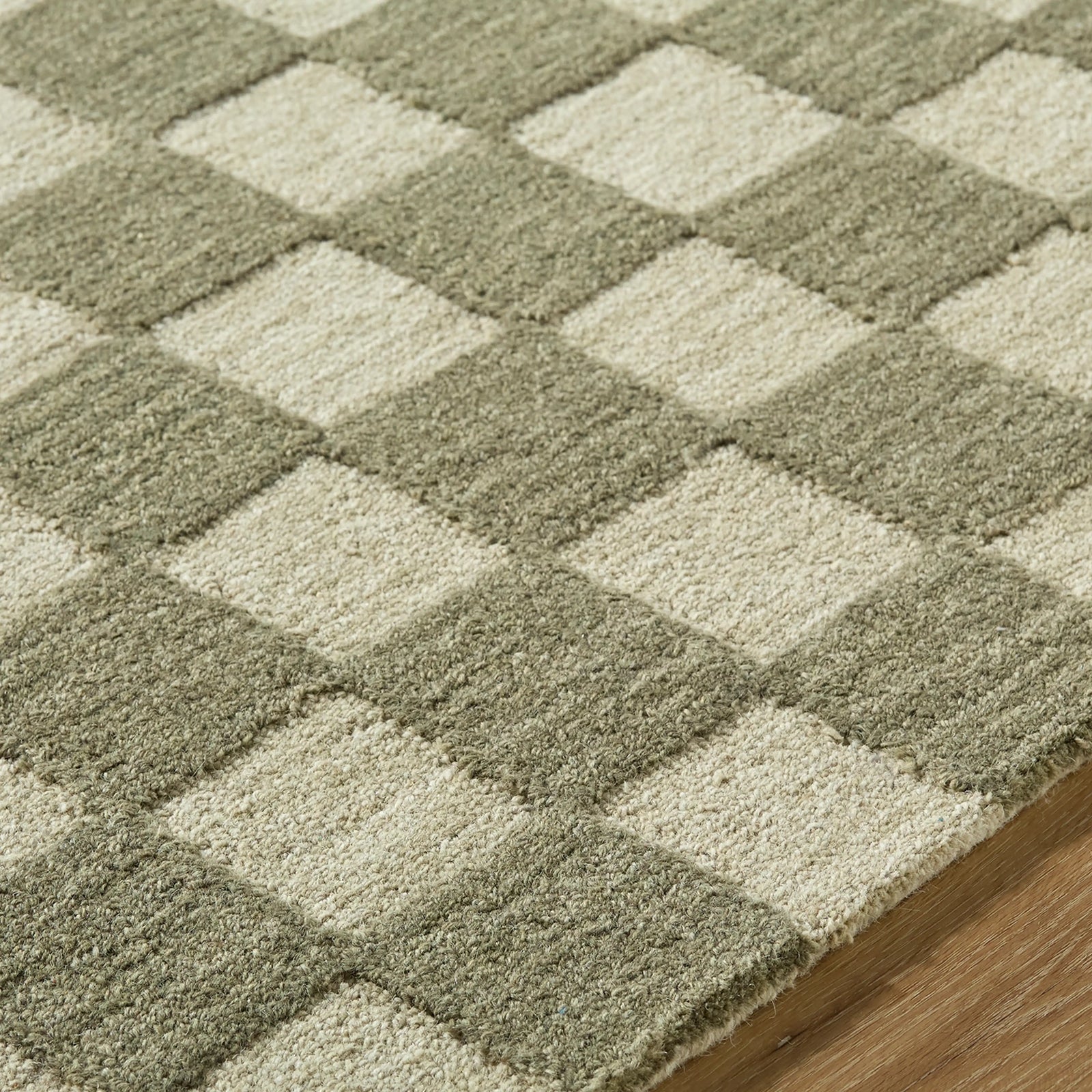 Lahti Hand Tufted Wool Rug | Green Checkerboard