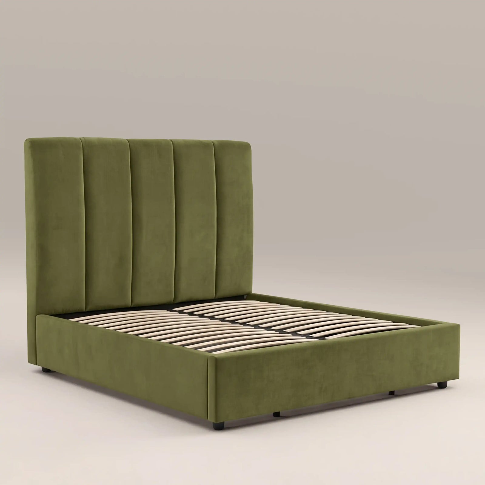 Aela Storage Ottoman King Bed | Olive Green