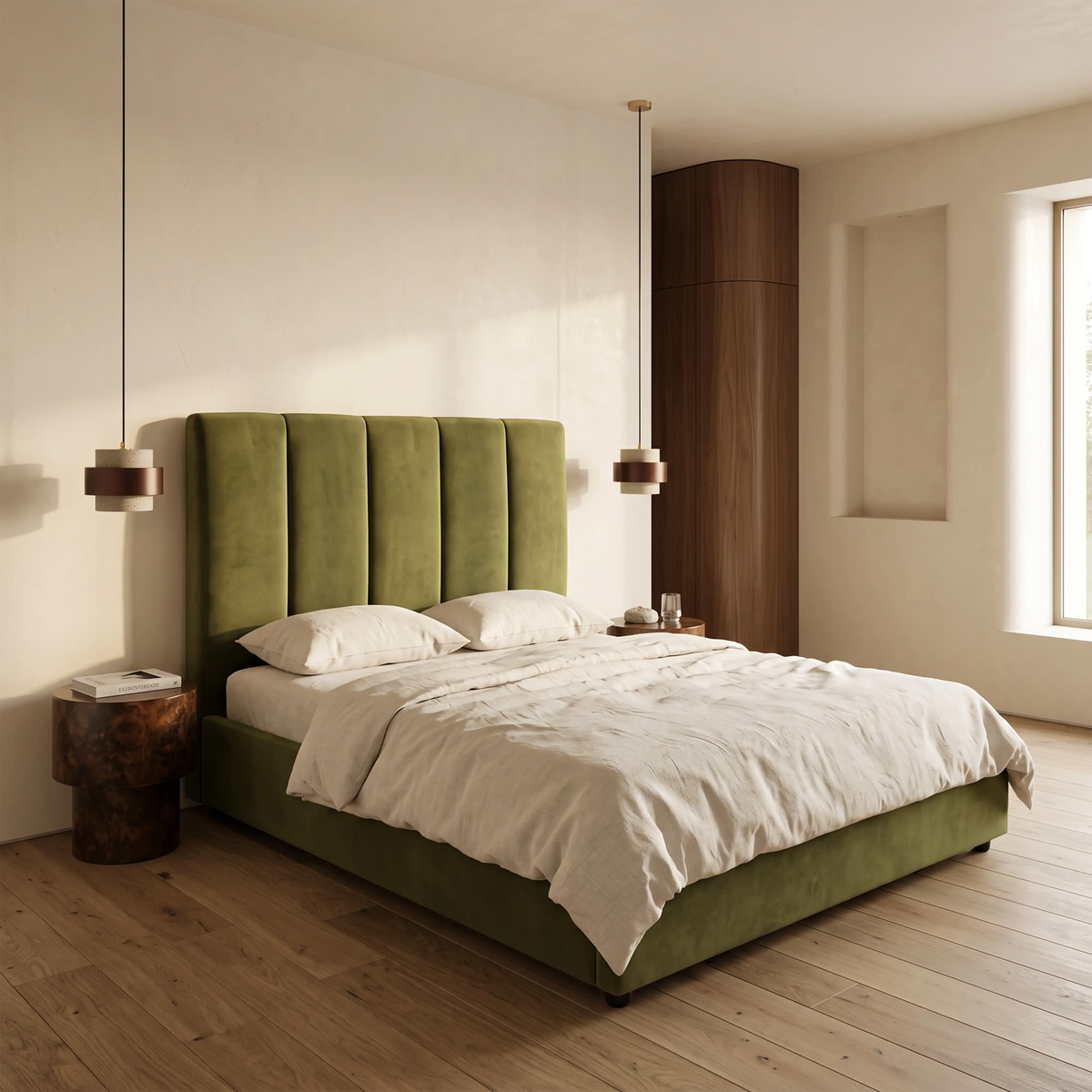Aela Ottoman Storage King Bed | Olive Green
