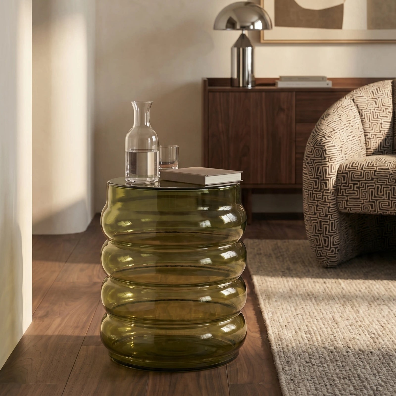 Tove Round Side Table | Forest Green Glass