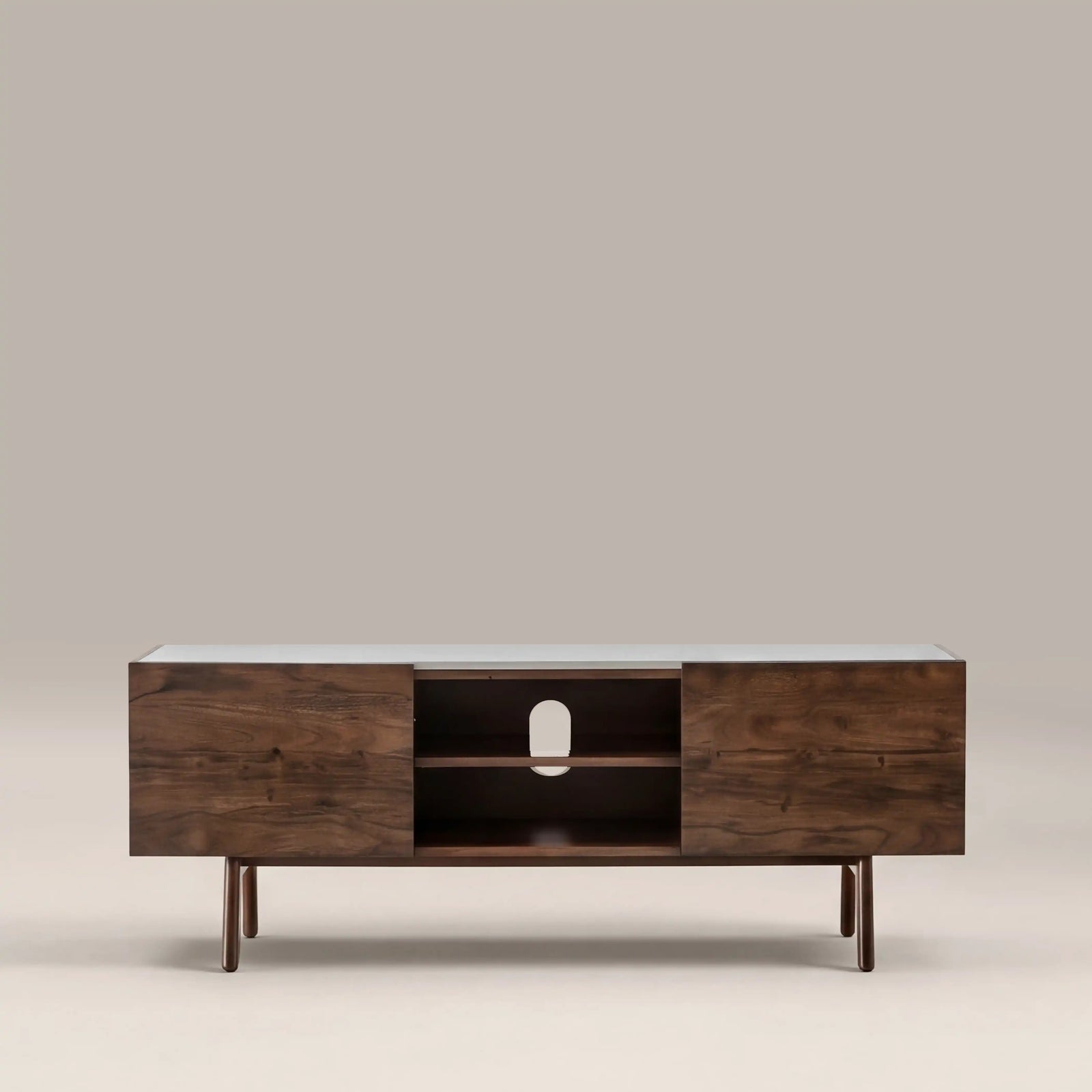 Lambert 2 Door TV Stand | White Marble & Walnut