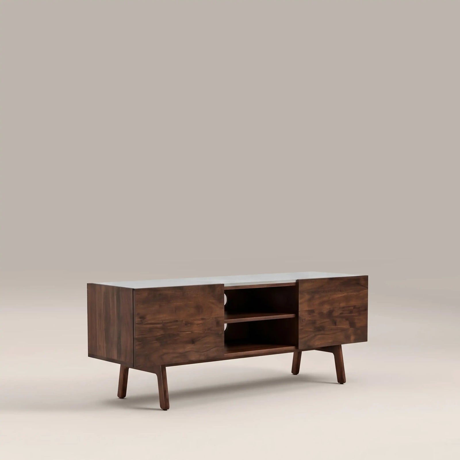 Lambert 2 Door TV Stand | White Marble & Walnut