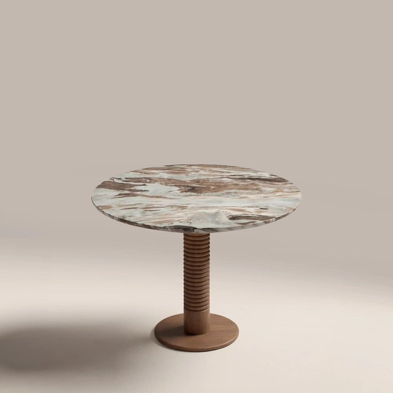 Dita 2 Seat Round Dining Table | French Riviera Honed Marble & Walnut