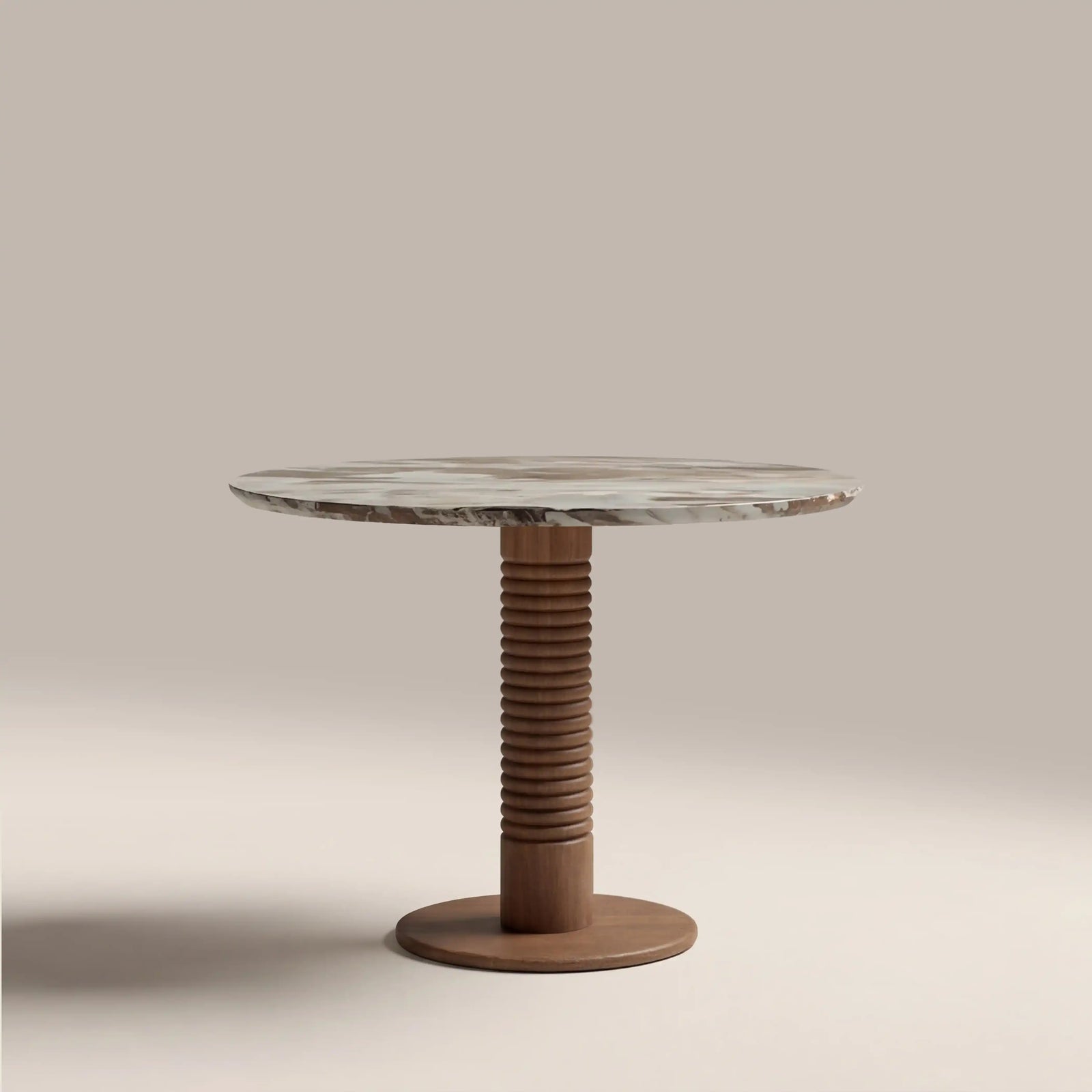 Dita 2 Seat Round Dining Table | French Riviera Honed Marble & Walnut
