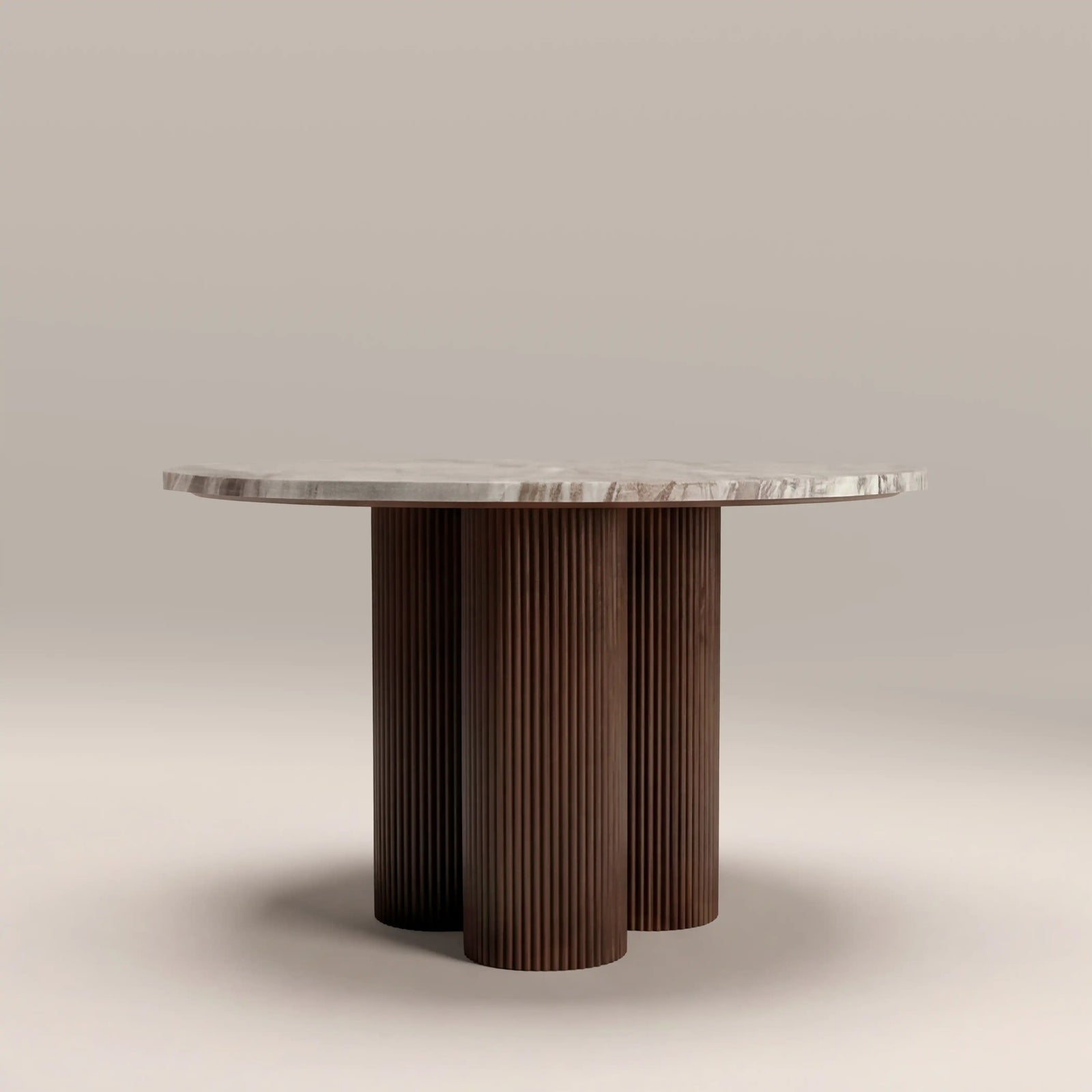 Skylar 4 Seat Round Dining Table | Fantasy Brown Marble & Walnut