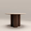 Skylar 4 Seat Round Dining Table | Natural Travertine & Walnut