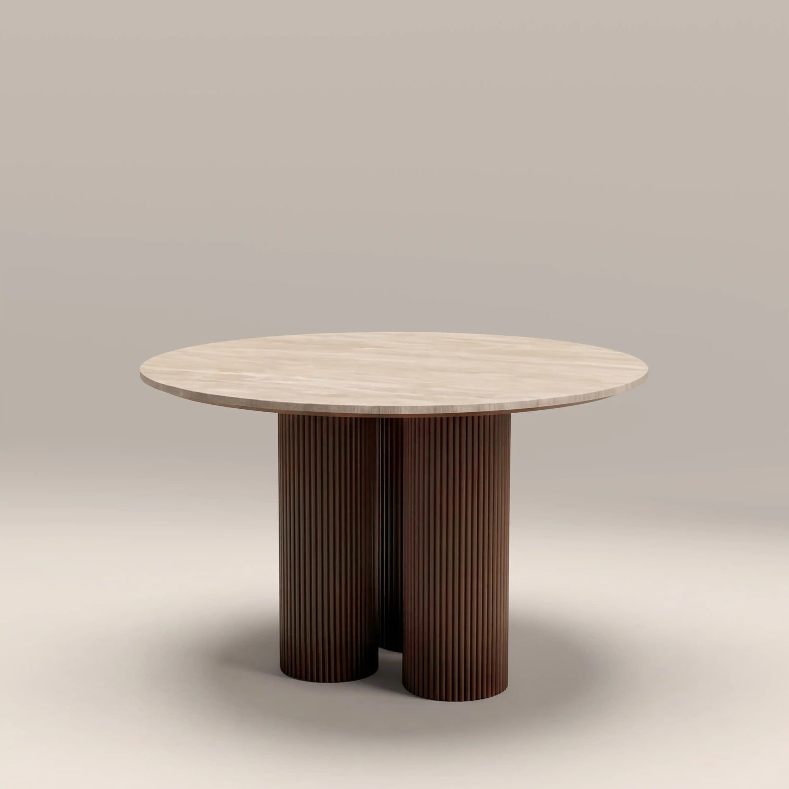 Skylar 4 Seat Round Dining Table | Natural Travertine & Walnut