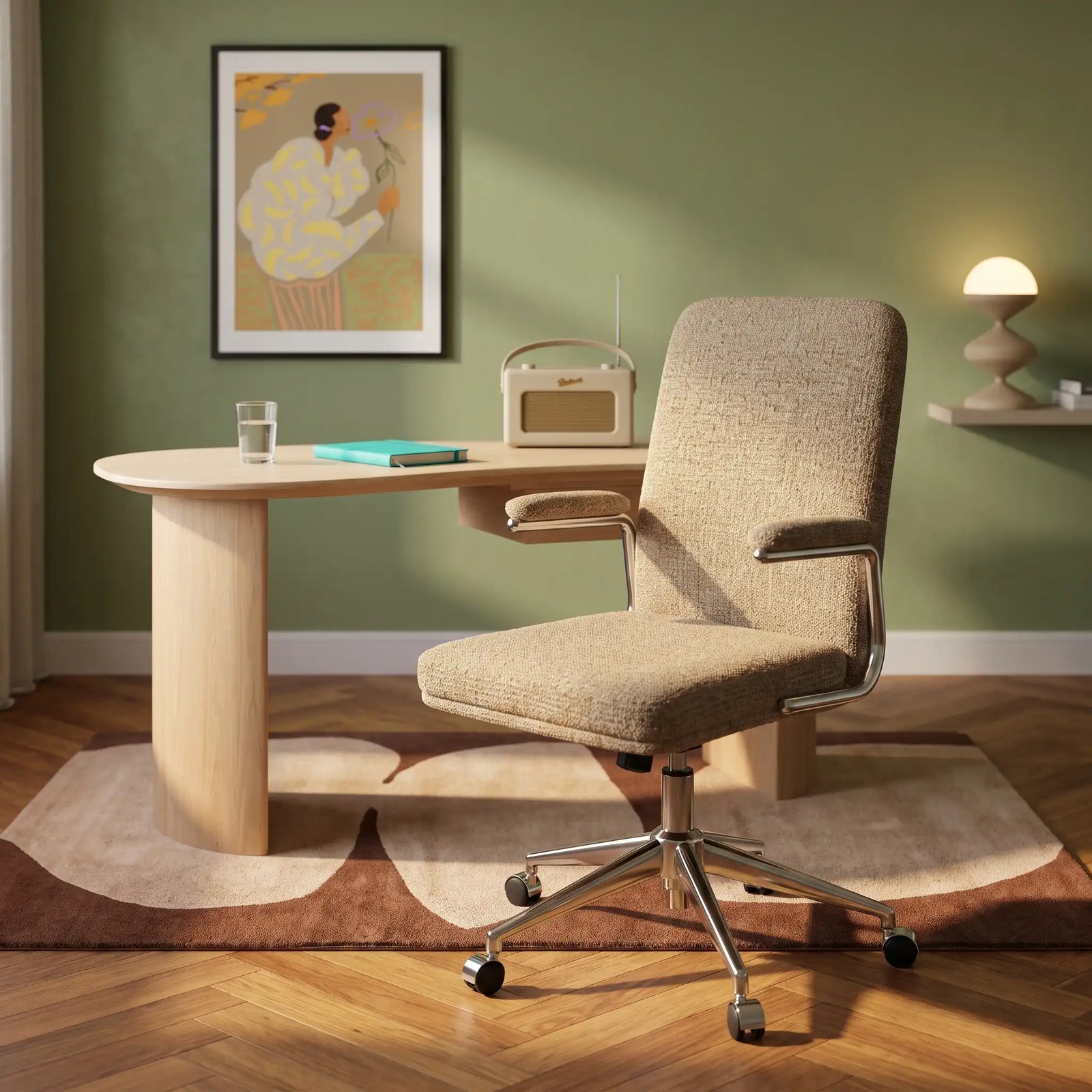 Elara Office Chair | Speckled Latte Boucle & Chrome