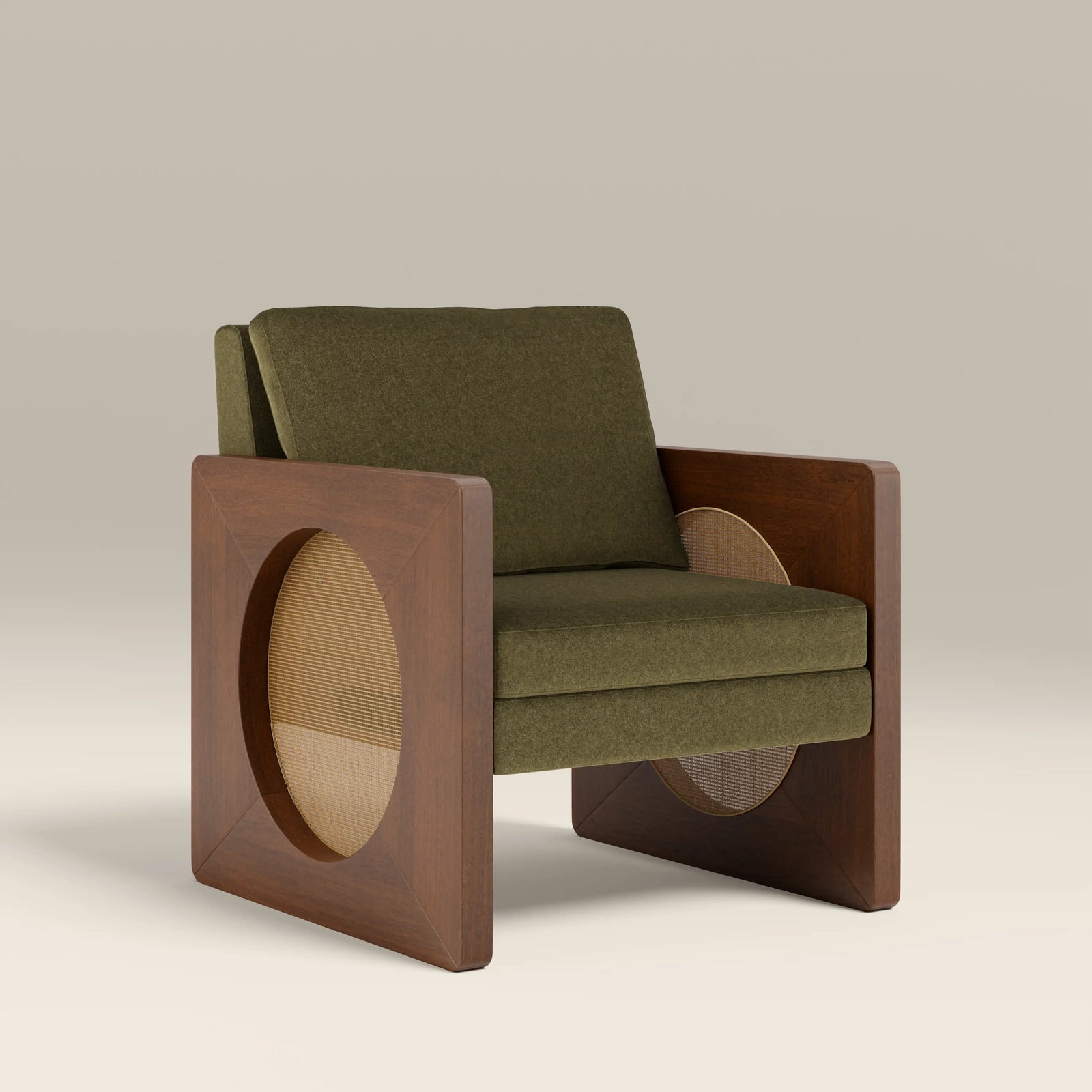 Greta Accent Chair | Moss Green Sustainable Mohair Velvet & Walnut