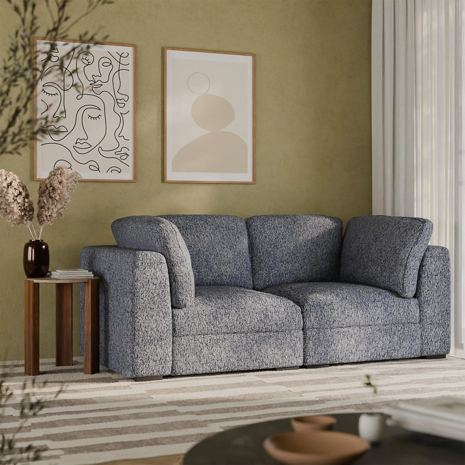 Brigitte 2 Seater Modular Sofa | Blue Chenille Fabric