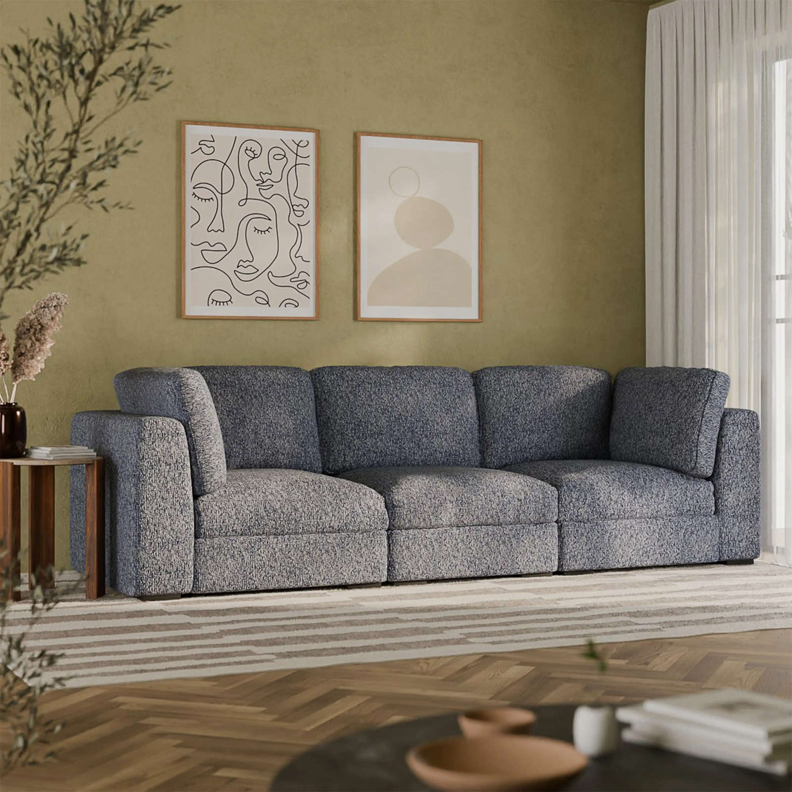 Brigitte 3 Seater Sofa | Blue Chenille Fabric