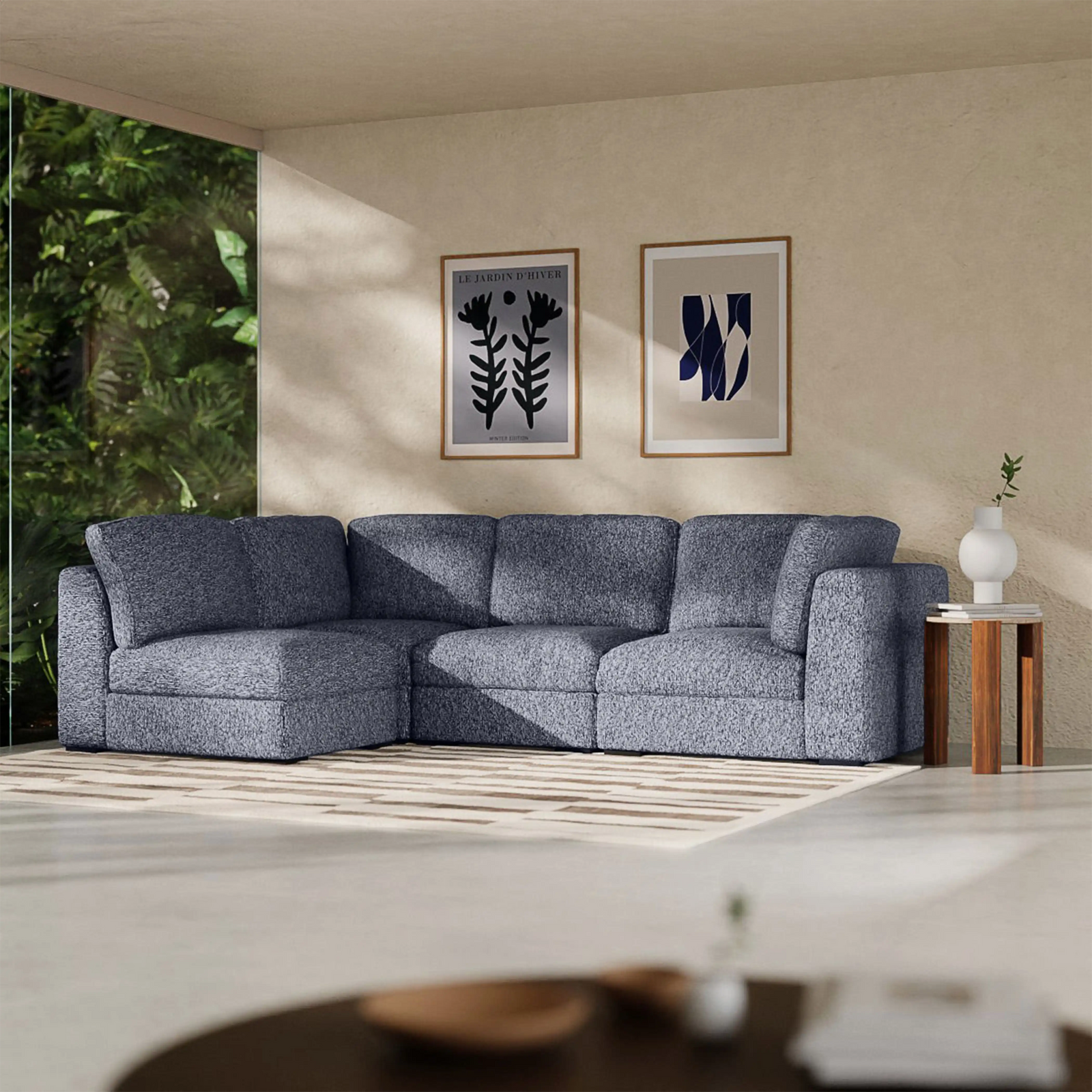 Brigitte 3 Seater Corner Sofa | Blue Chenille Fabric