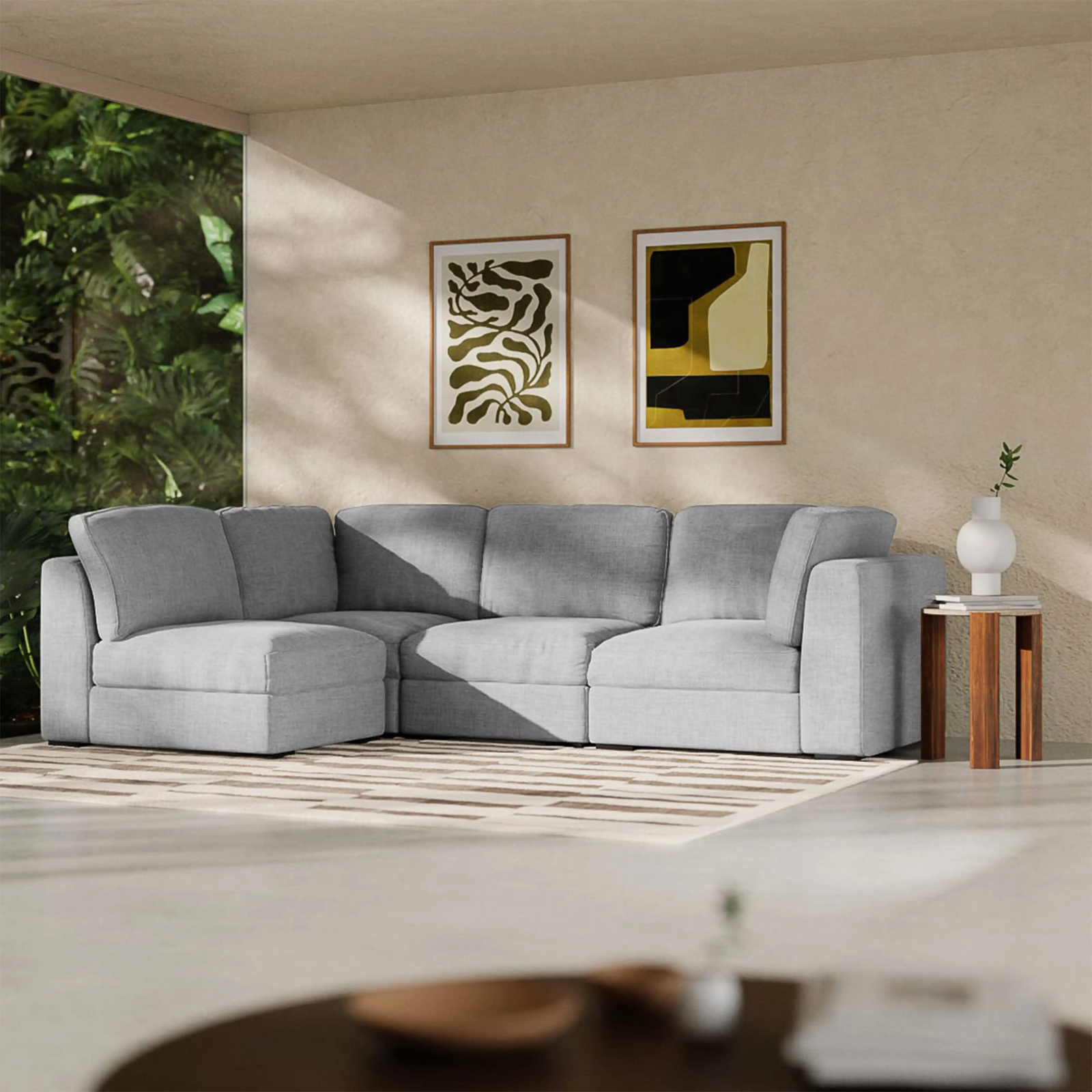 Brigitte 3 Seater Corner Sofa | Light Grey Chenille Fabric