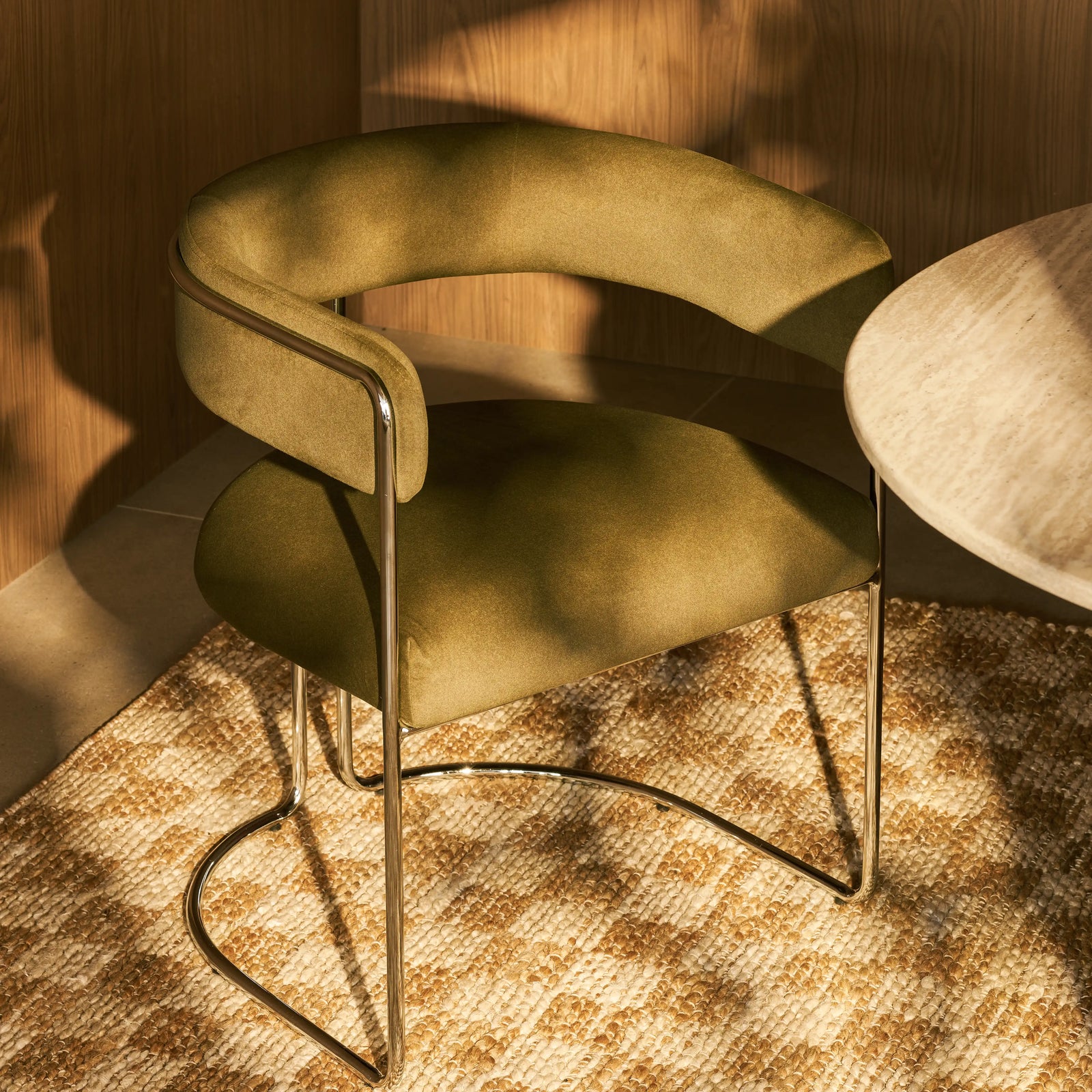 Juliana Carver Dining Chair | Moss Green Sustainable Mohair Velvet & Chrome