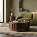 Juno Round Coffee Table | Emperador Brown Honed Marble & Walnut