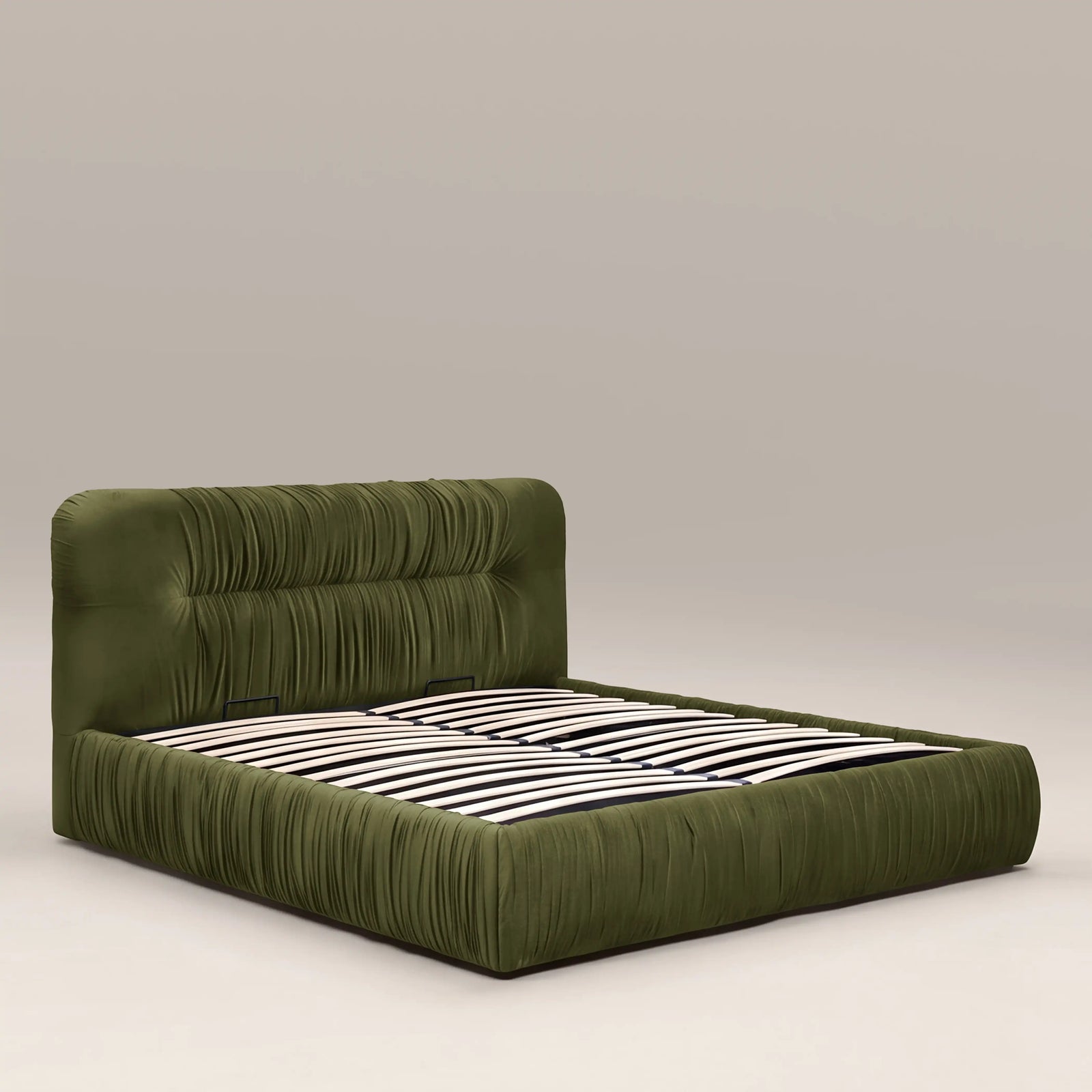Bronte Ottoman Storage King Bed | Olive Green Sustainable Velvet
