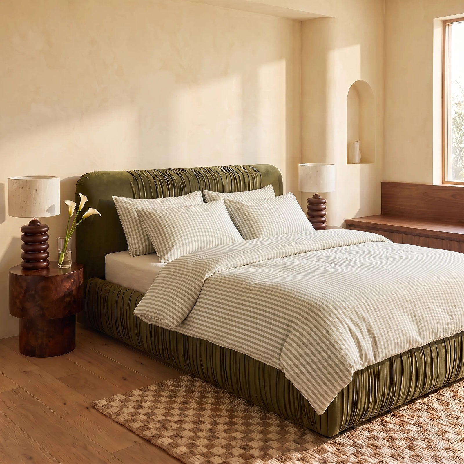 Bronte Ottoman Storage King Bed | Olive Green Sustainable Velvet