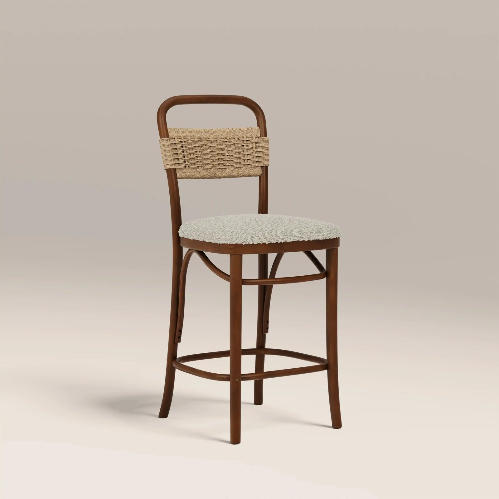 Daisy Wooden Kitchen Stool | Speckled Stone Sustainable Boucle & Walnut