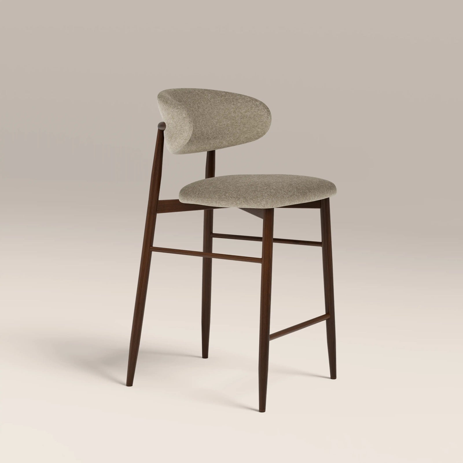 Halston Kitchen Stool | Soft Barley Sustainable Mohair Velvet & Walnut