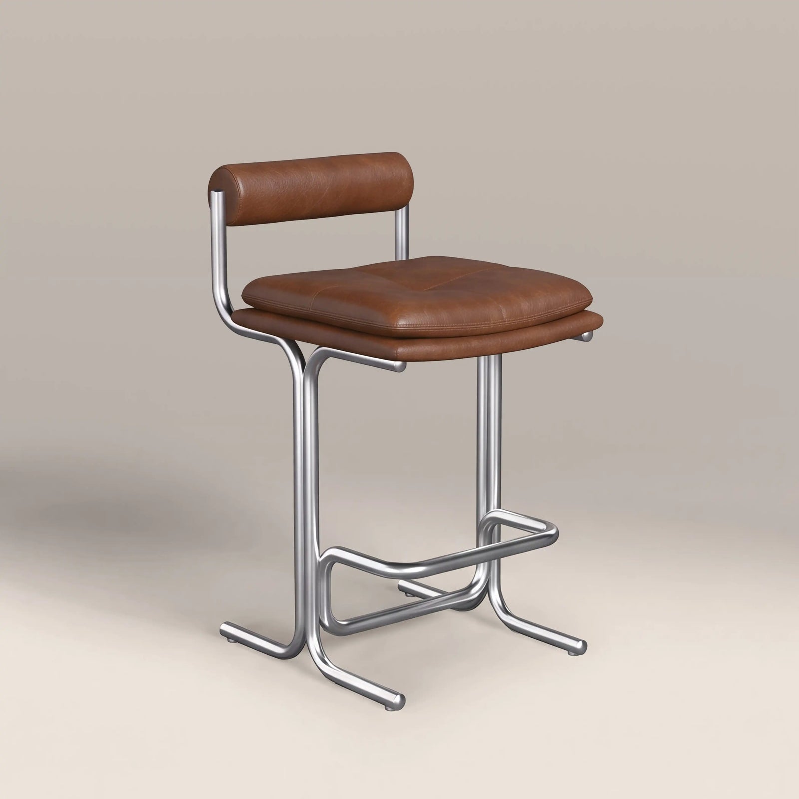 Wilbur Kitchen Stool | Vintage Tan Faux Leather & Brushed Chrome
