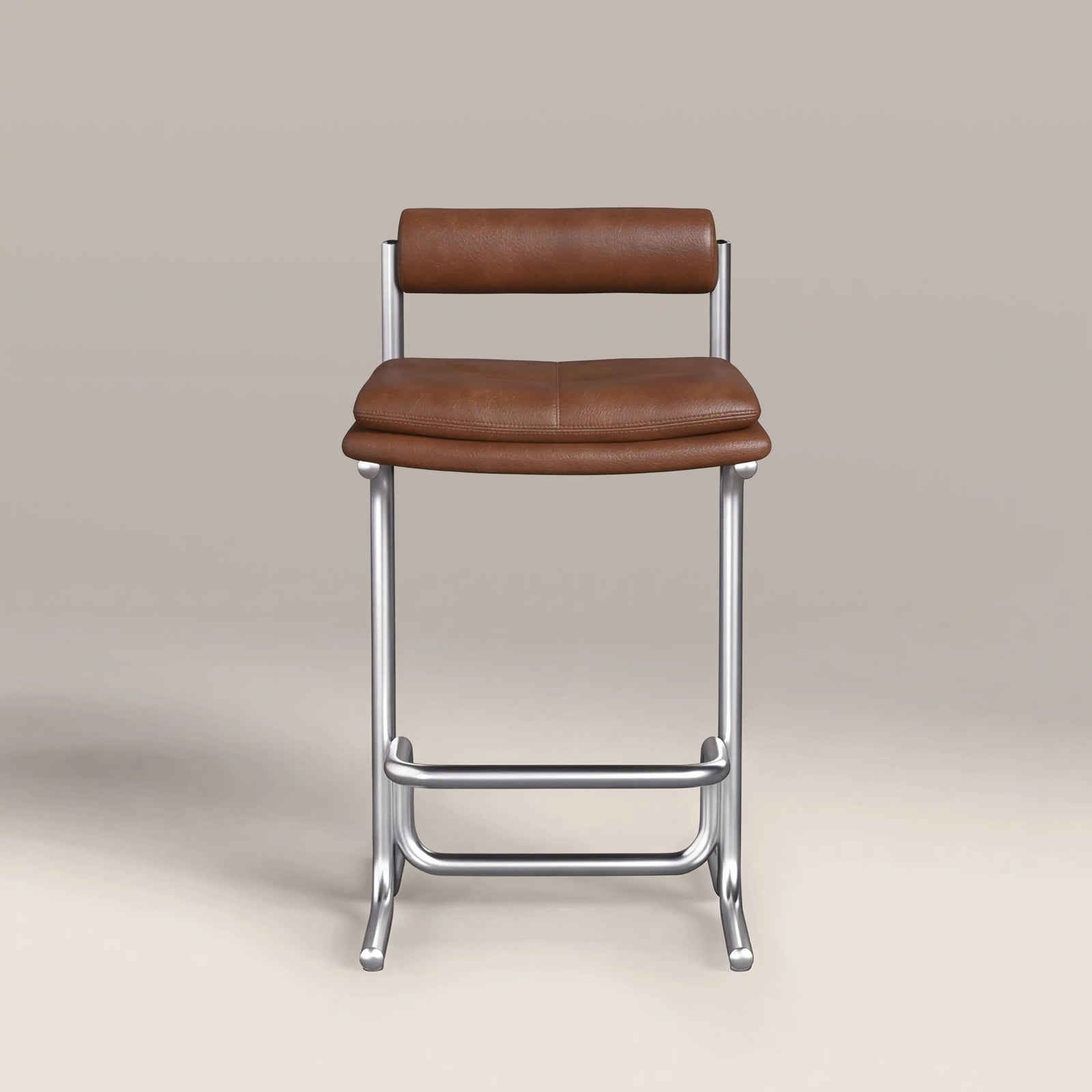 Wilbur Kitchen Stool | Vintage Tan Faux Leather & Brushed Chrome