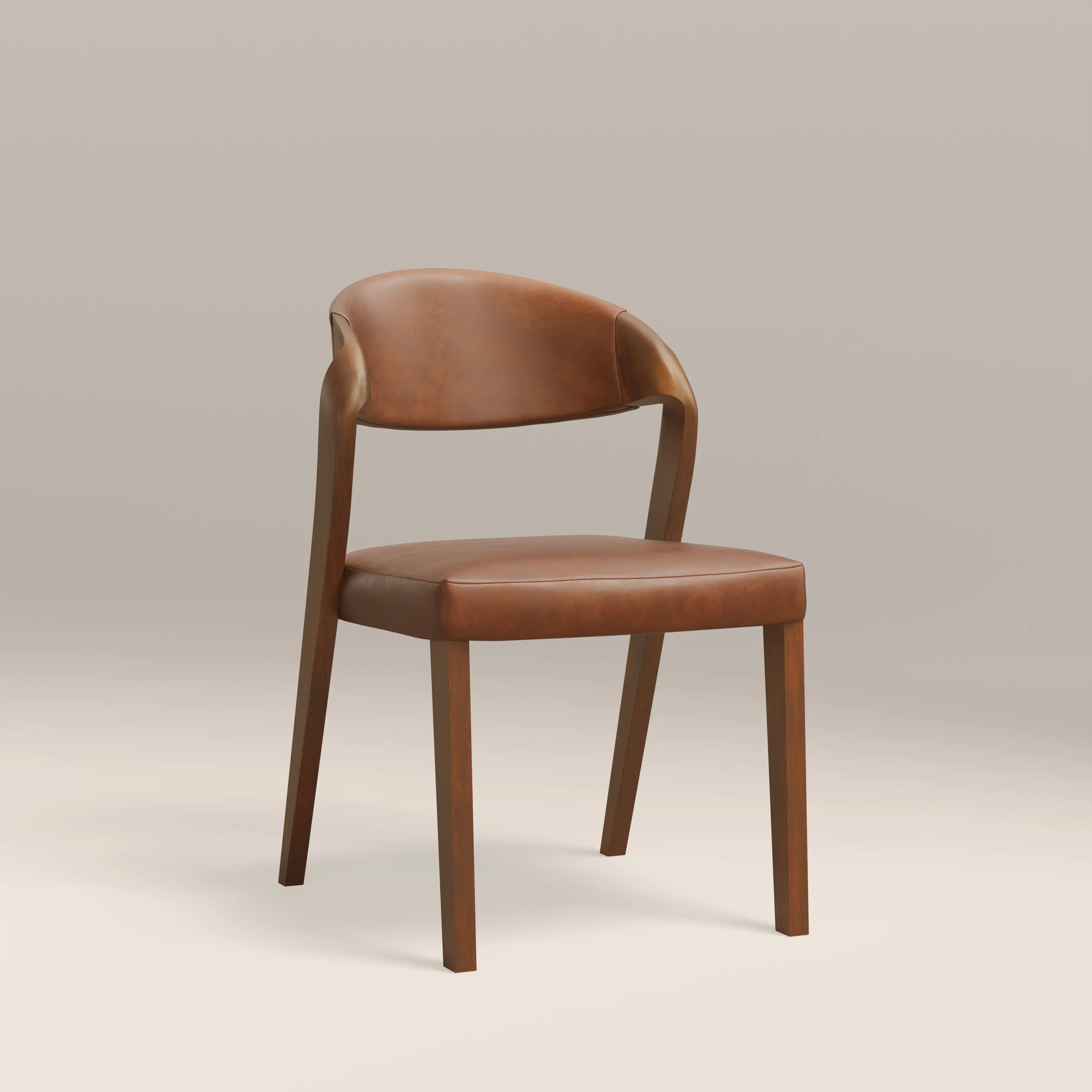 Kennedy Dining Chair | Vintage Tan Faux Leather & Walnut