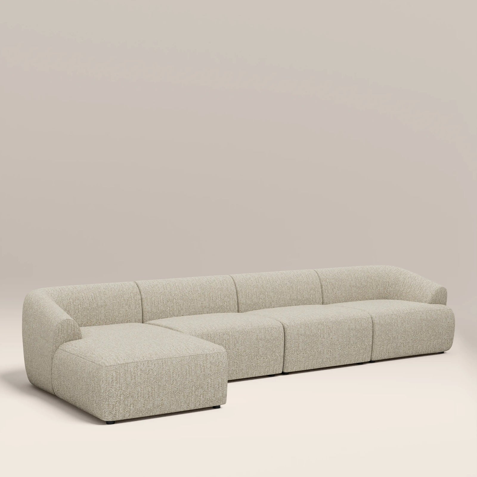 Malmo Left Hand 4 Seater Chaise Sofa | Oatmeal Woven Boucle