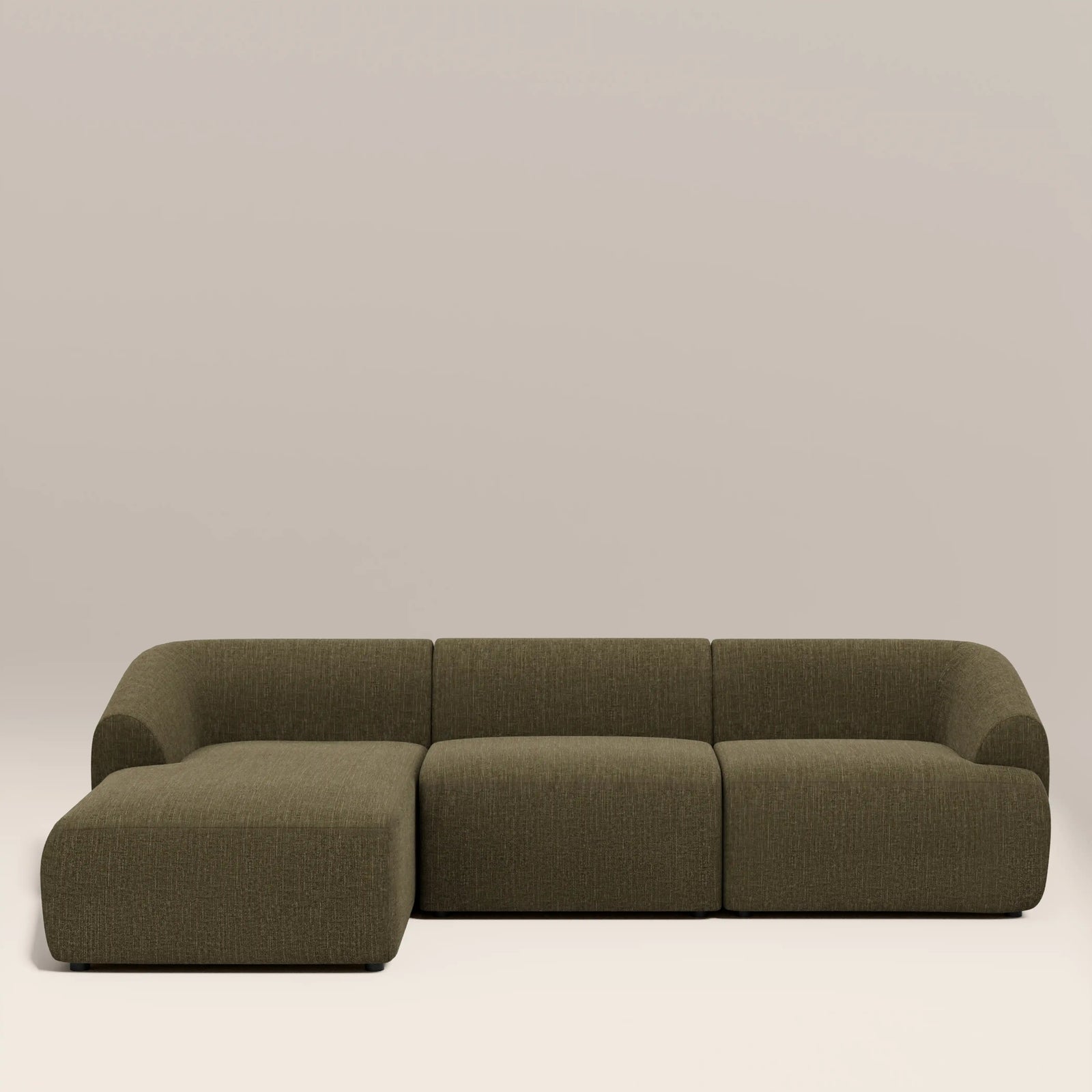 Malmo Left Hand 3 Seater Chaise Sofa | Olive Green Velvet Chenille